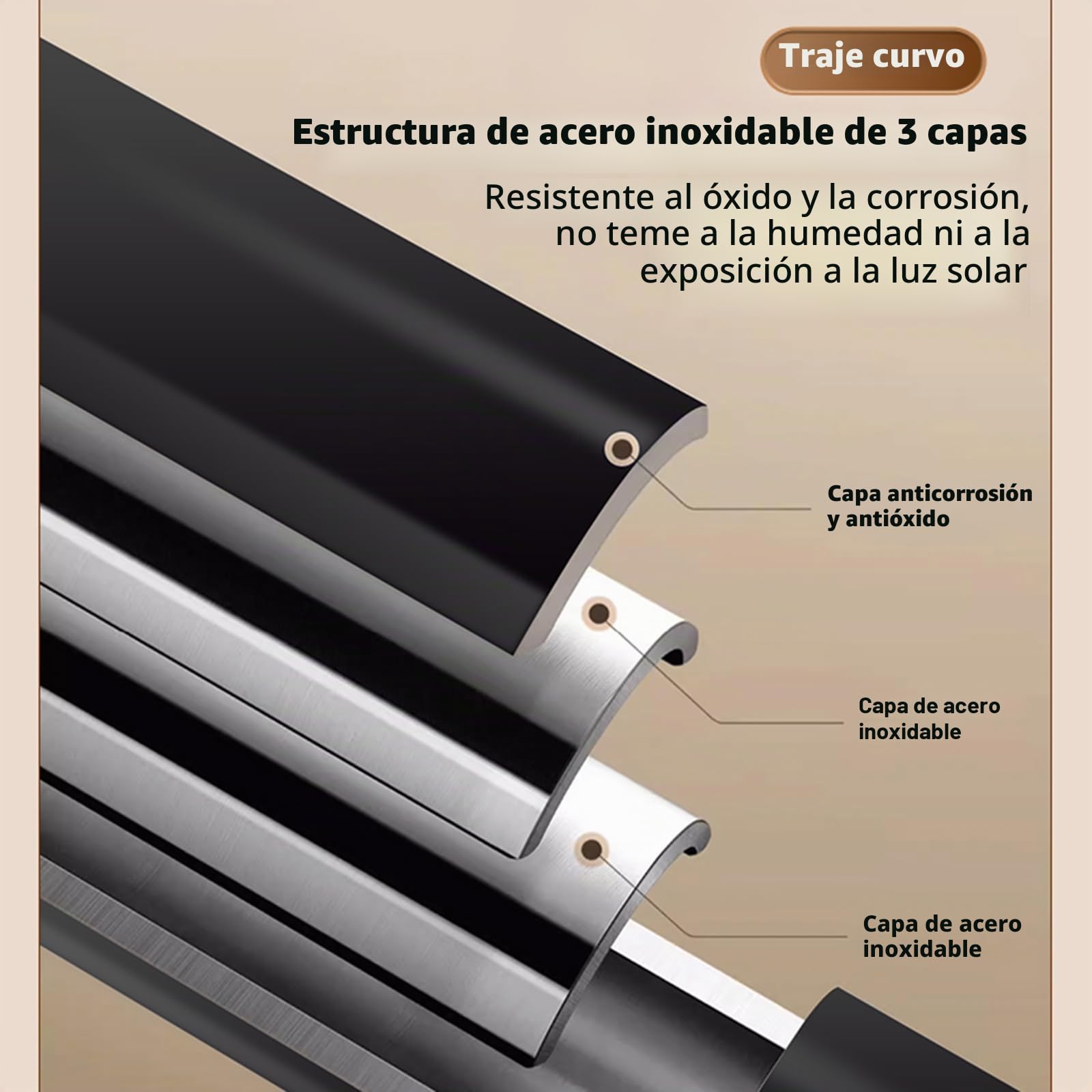 Juego De Cortina De Ducha Curva, con Barra De Cortina De Ducha Y Tira De Retención De Agua, Diseño De Succión Magnética E Impermeable, para Baños Pequeños(X（70-85）× Y（90-100）,Beige + Silver)