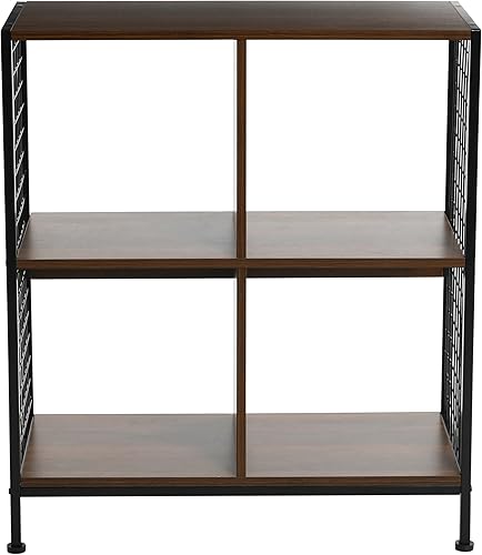 Miniatura 4 de Household Essentials Estantería de almacenamiento abierta Trellis con 4 compartimentos de cubo de grano de madera de nogal de mediados de siglo y