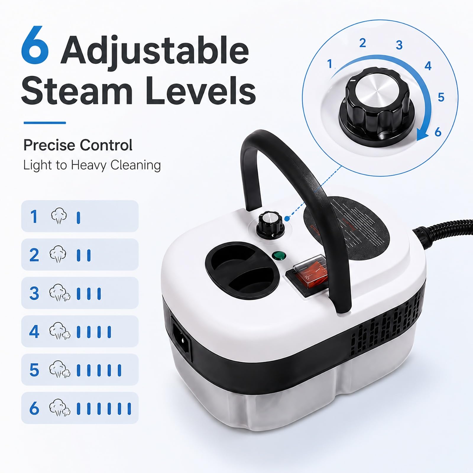 Genérico Limpiador A PortáTil De 2500 W con Pistola De Alta PresióN Y 6 Niveles Ajustables Incluye 9 Accesorios DepóSito Gran Capacidad 1,2 L for Limpiar Coches, SofáS, Juntas Y Suelos