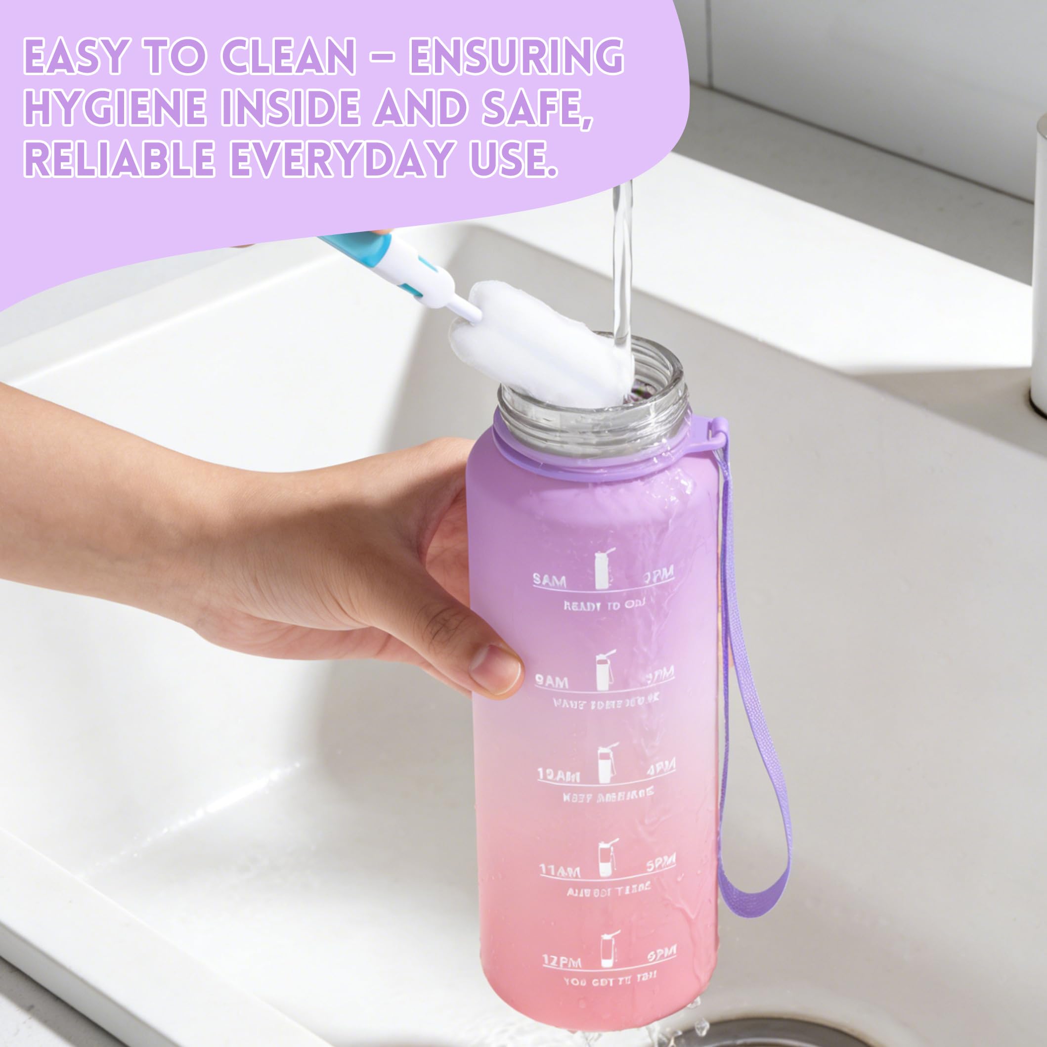 Motswedi Borraccia 1.5l, Borraccia Palestra, a Prova di Perdite Bottiglia acqua, Include Spugna di Pulizia, Motivazionale Bottiglia Plastica 1.5 litri - Lilla Delicato & Rosa Chiaro