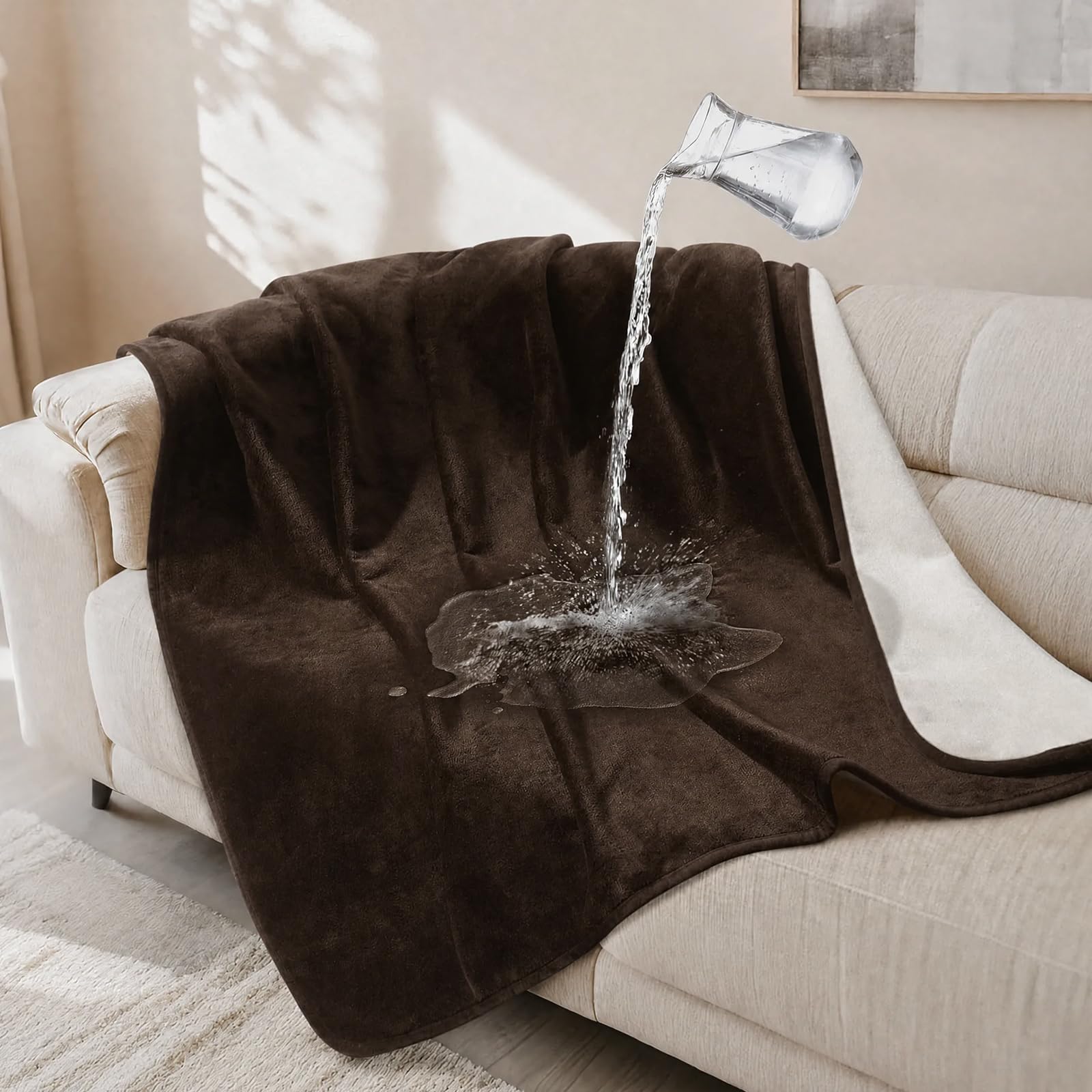 LOOBANI Waterproof Pet Blanket for Couch, Throw Size 50"x60", Coffee