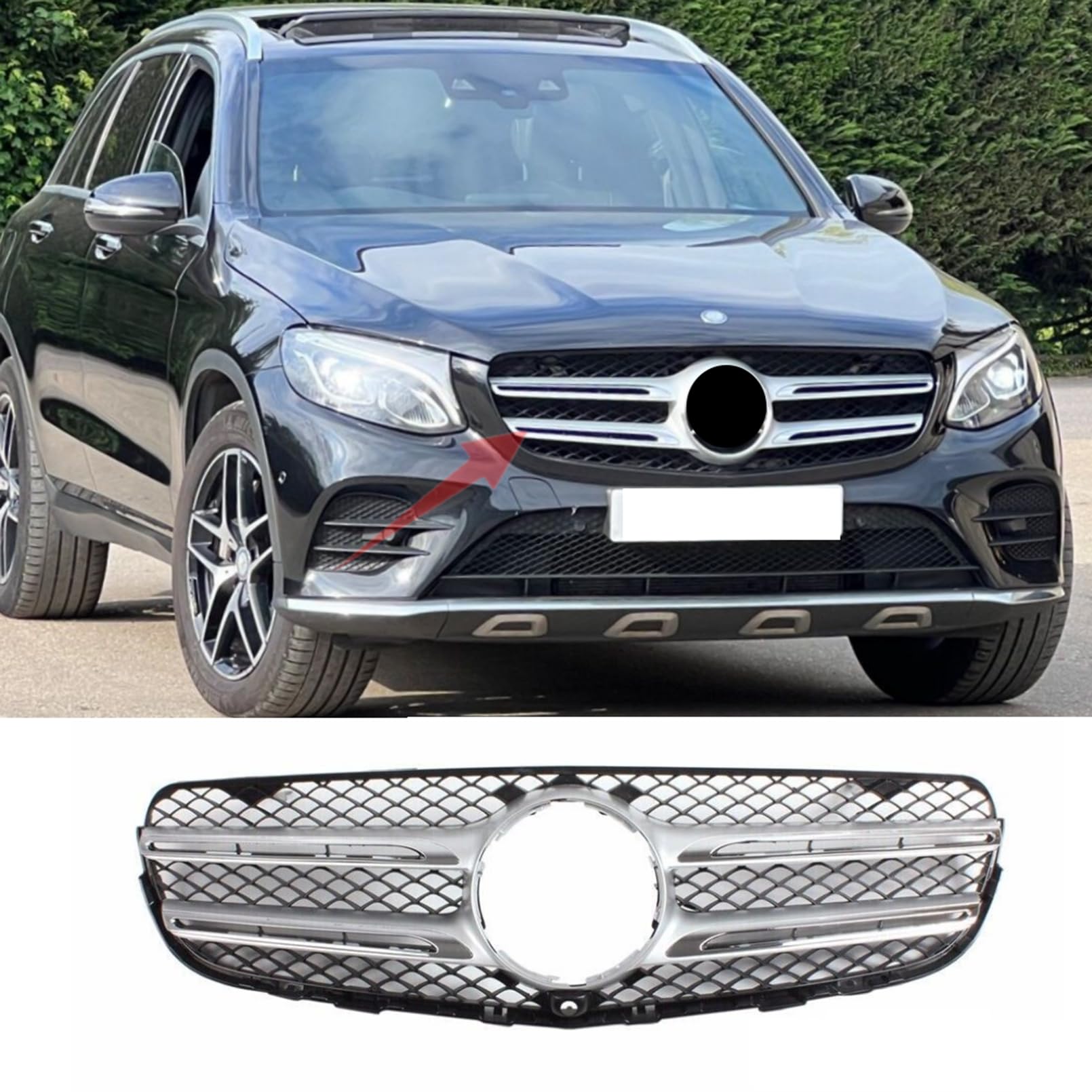 MUTUSAISI Front Upper Grill Radiator Grille Compatible with Mercedes Benz X253 GLC250 GLC300 GLC350e 2016 2017 2018 2019 (Chrome)