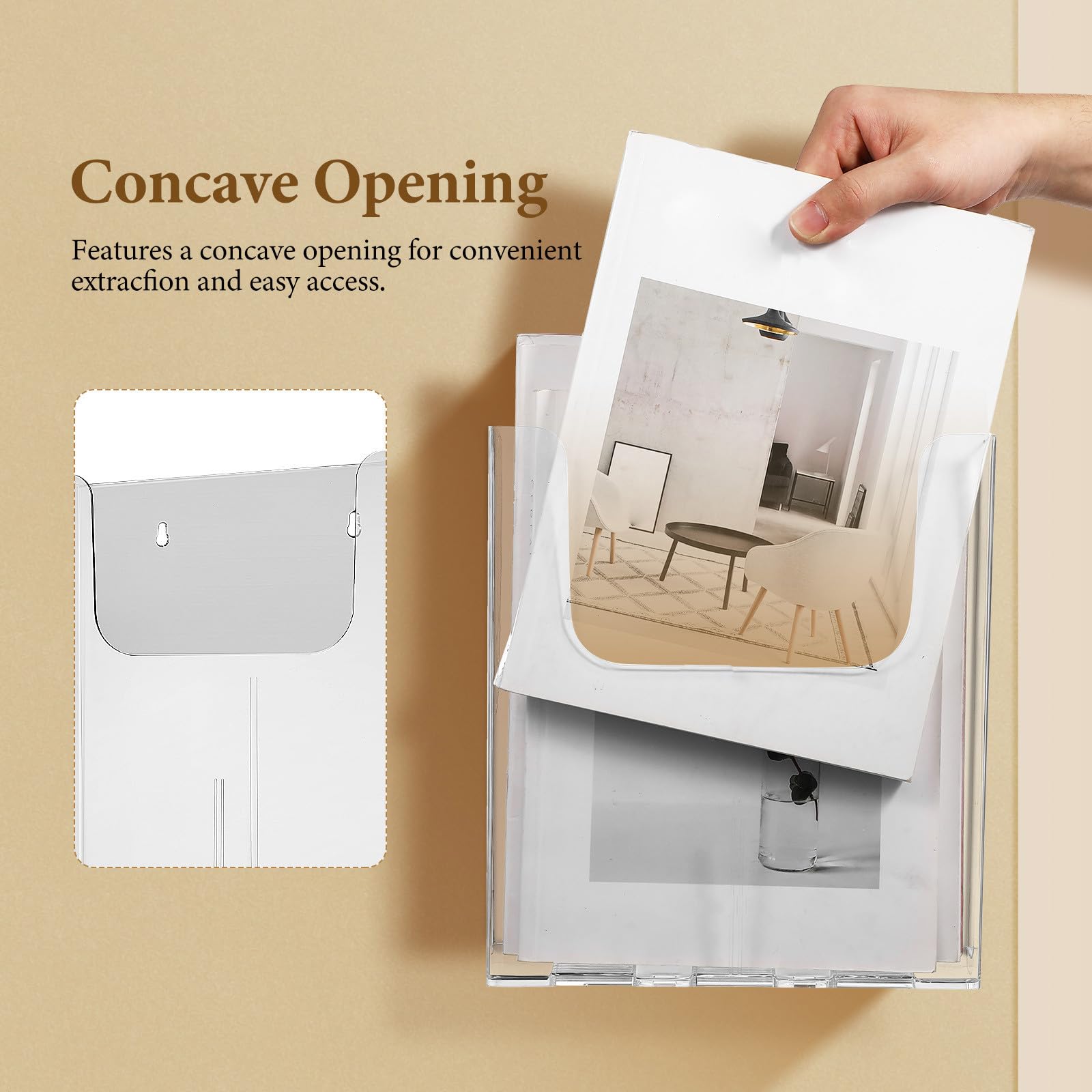Generisch Acryl Prospektständer zur Wandmontage 4 Stück für A4 | Transparent, Minimalistisches Design, für Zuhause und Schule, Einfache Montage an Wand
