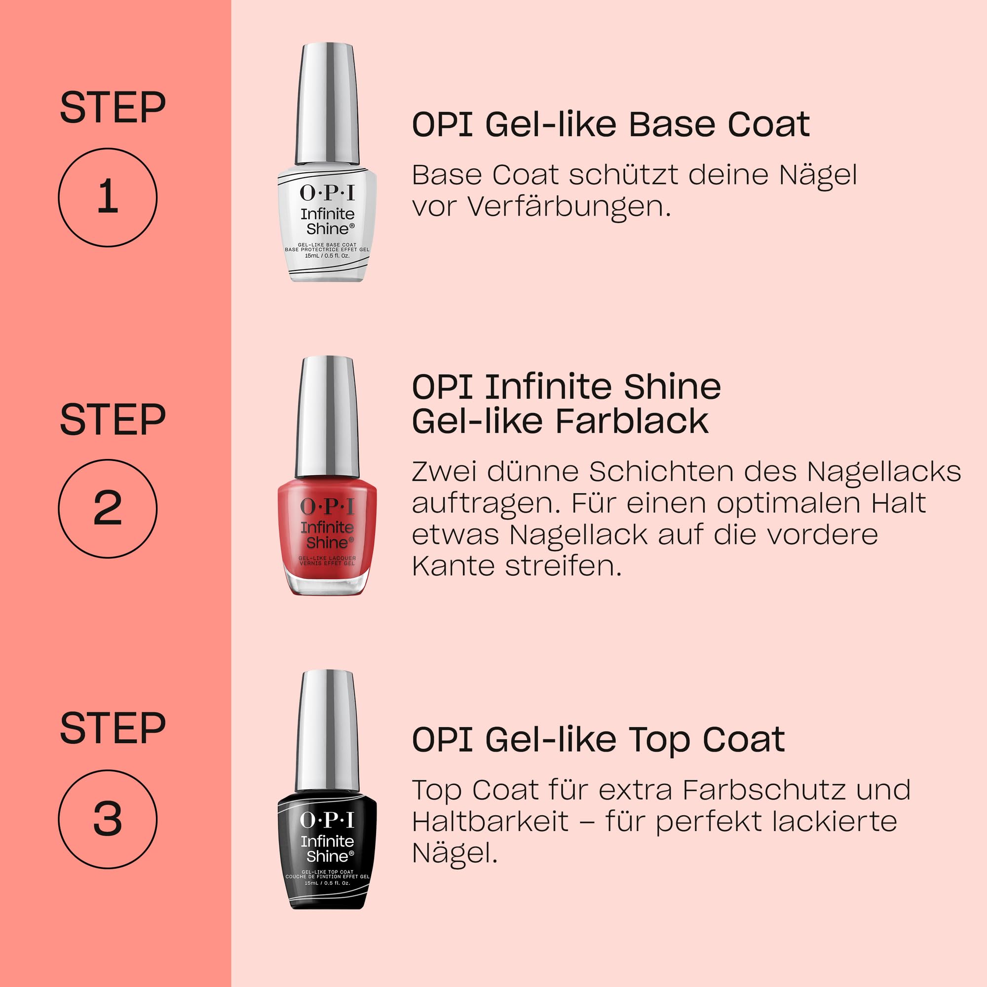 OPI Infinite Shine Set (3 x 15 ml): Base Coat + Big Apple Red + Gel-ähnlicher Top Coat – mit vorgehärteter Gel-Technologie & OPI extra breitem Pro-Wide Pinsel