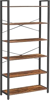 VASAGLE 6-Tier Tall Bookshelf, Large Bookcase with Steel Frame, Deep Book Shelf for Living Room, Home Office, Study, 11.8 x 31.5 x 73.2 Inches, Industrial Style, Rustic Brown and Black ULLS082B01