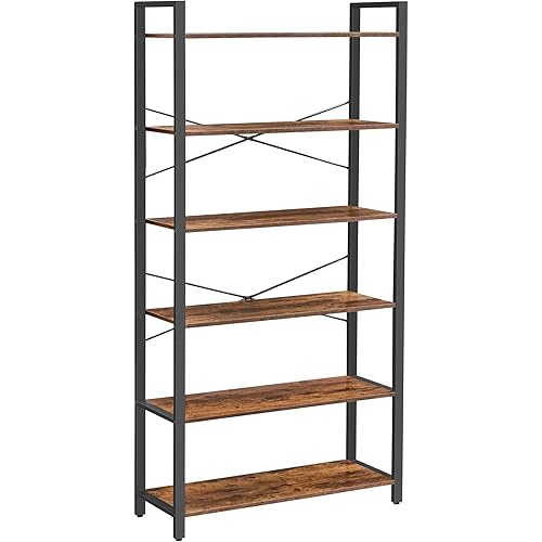 VASAGLE 6-Tier Tall Bookshelf, Large Bookcase with Steel Frame, Deep Book Shelf for Living Room, Home Office, Study, 11.8 x 31.5 x 73.2 Inches, Industrial Style, Rustic Brown and Black ULLS082B01