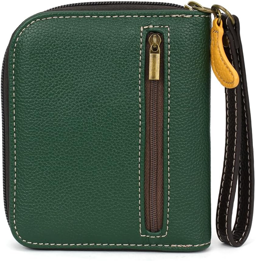 CHALA Zip Around Wallet, Wristlet, 8 Credit Card Slots, Sturdy Pu Leather - Monkey with Bananas - dark green
