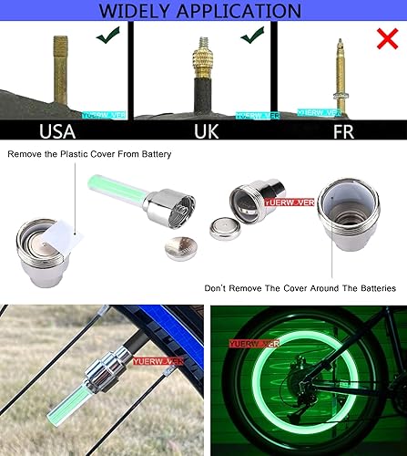 Miniatura 2 de Paquete de 4 luces LED para rueda de bicicleta, tapa de válvula de neumático de automóvil, accesorios reflectores para niños, hombres y mujeres, con