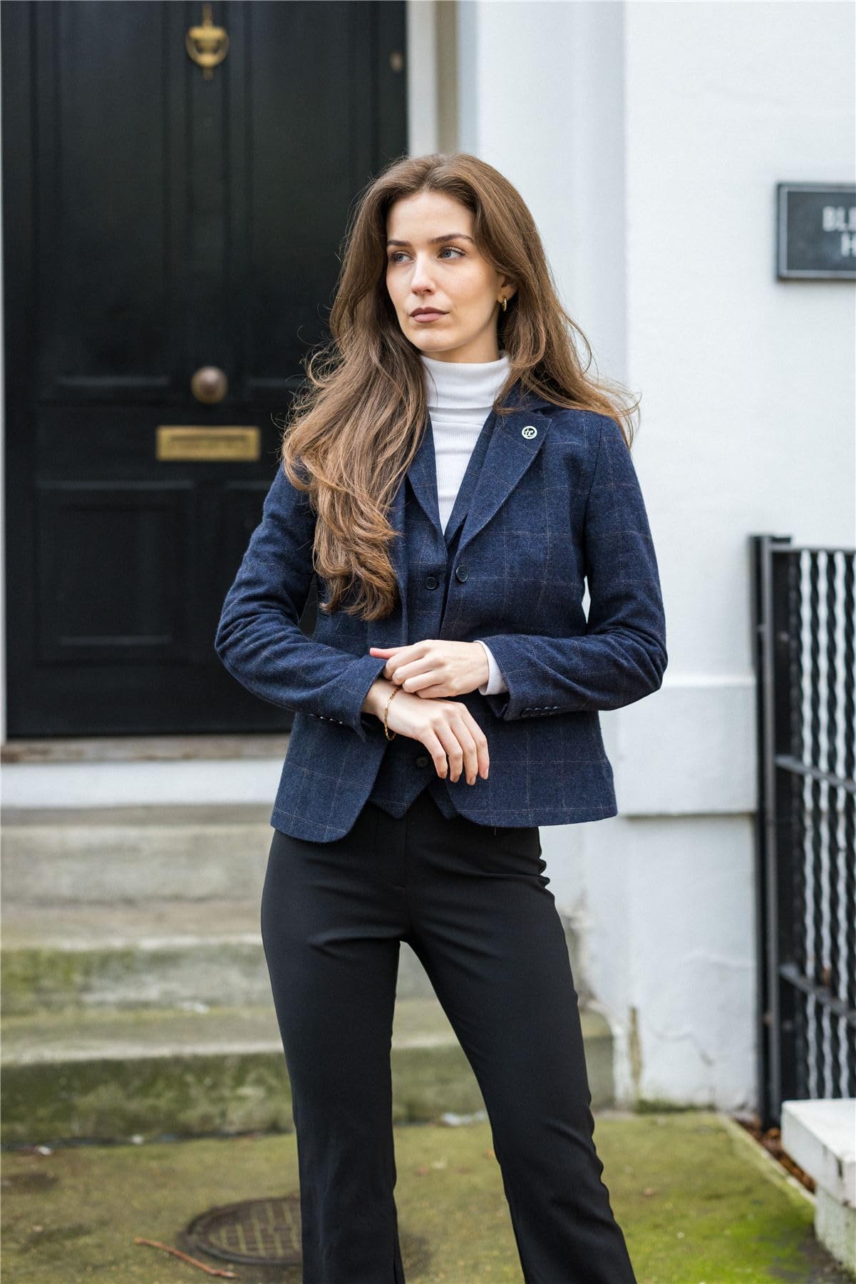 TruClothing.com Damen Blazer Wollmischung Tweed Fischgrät kariert Tailored Fit Damen Landhaus Jacke