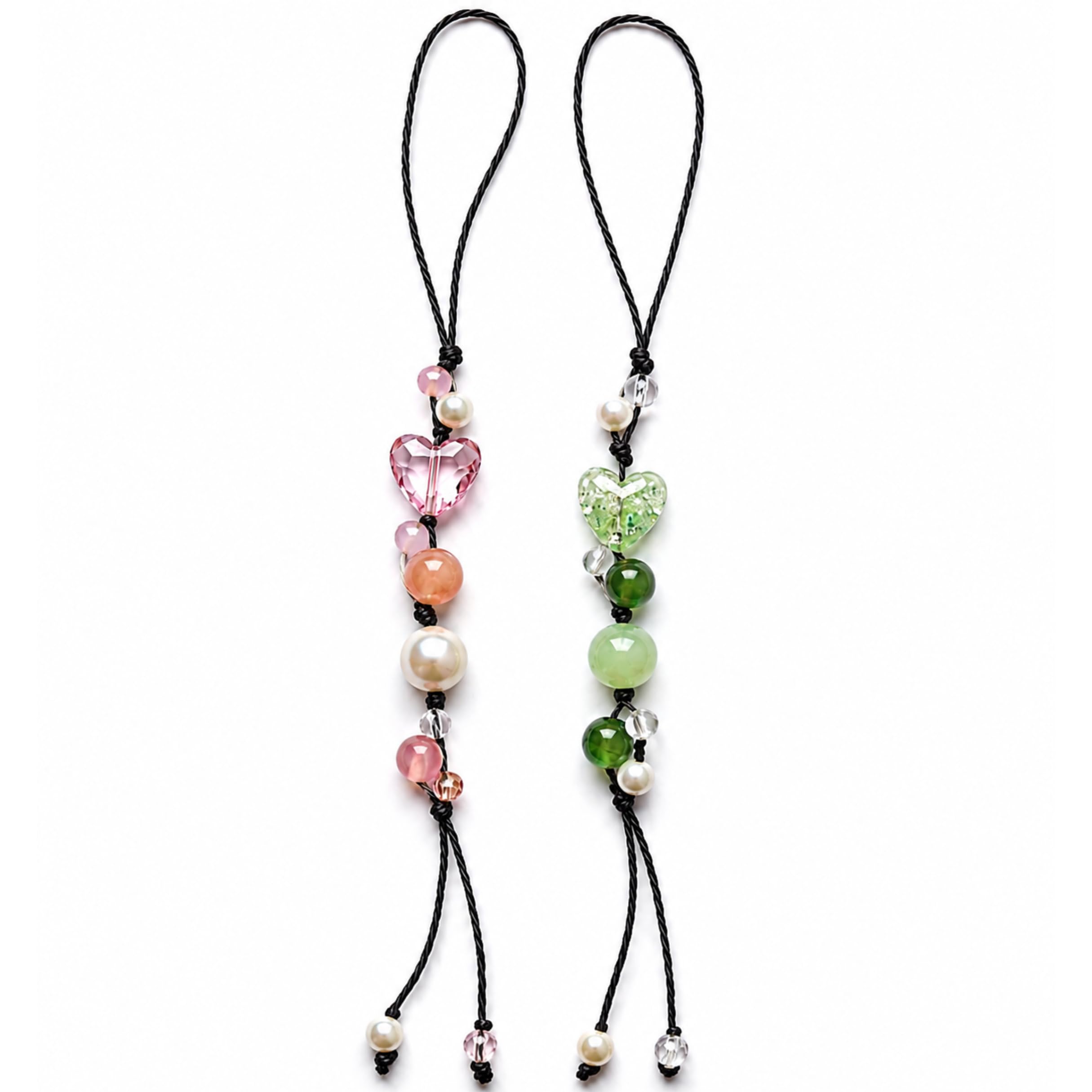 2Pc Korean Matching Heart Phone Charms for Girls – Pink & Green Cute Aesthetic Beaded Mobile Hanging Straps for Smartphones, Bags & Keychains-image-47
