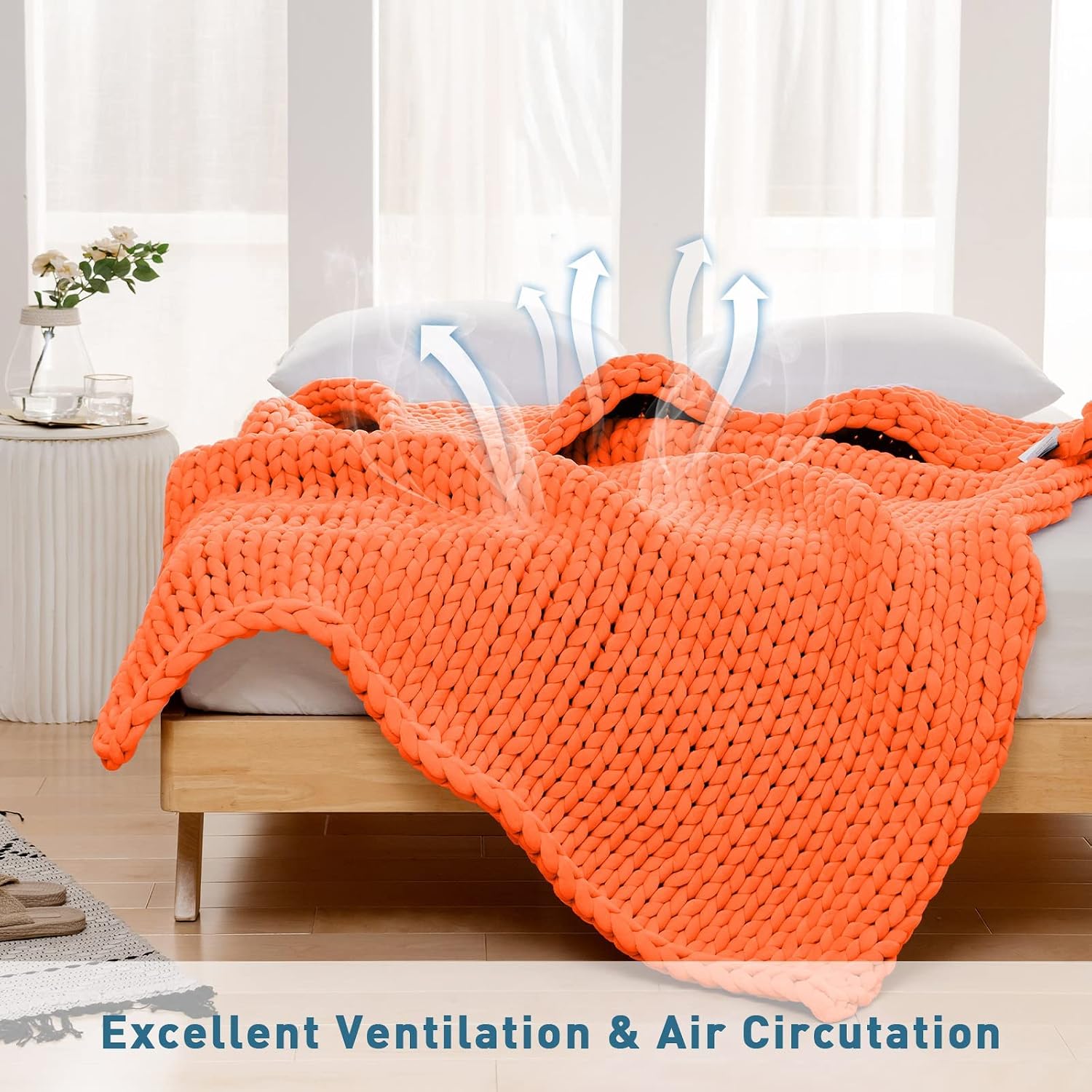 Weighted Idea Weighted Blanket Twin Size, Handmade Minky Knitted Chunky Blankets No Beads (48''x72'', 12lbs, Orange)