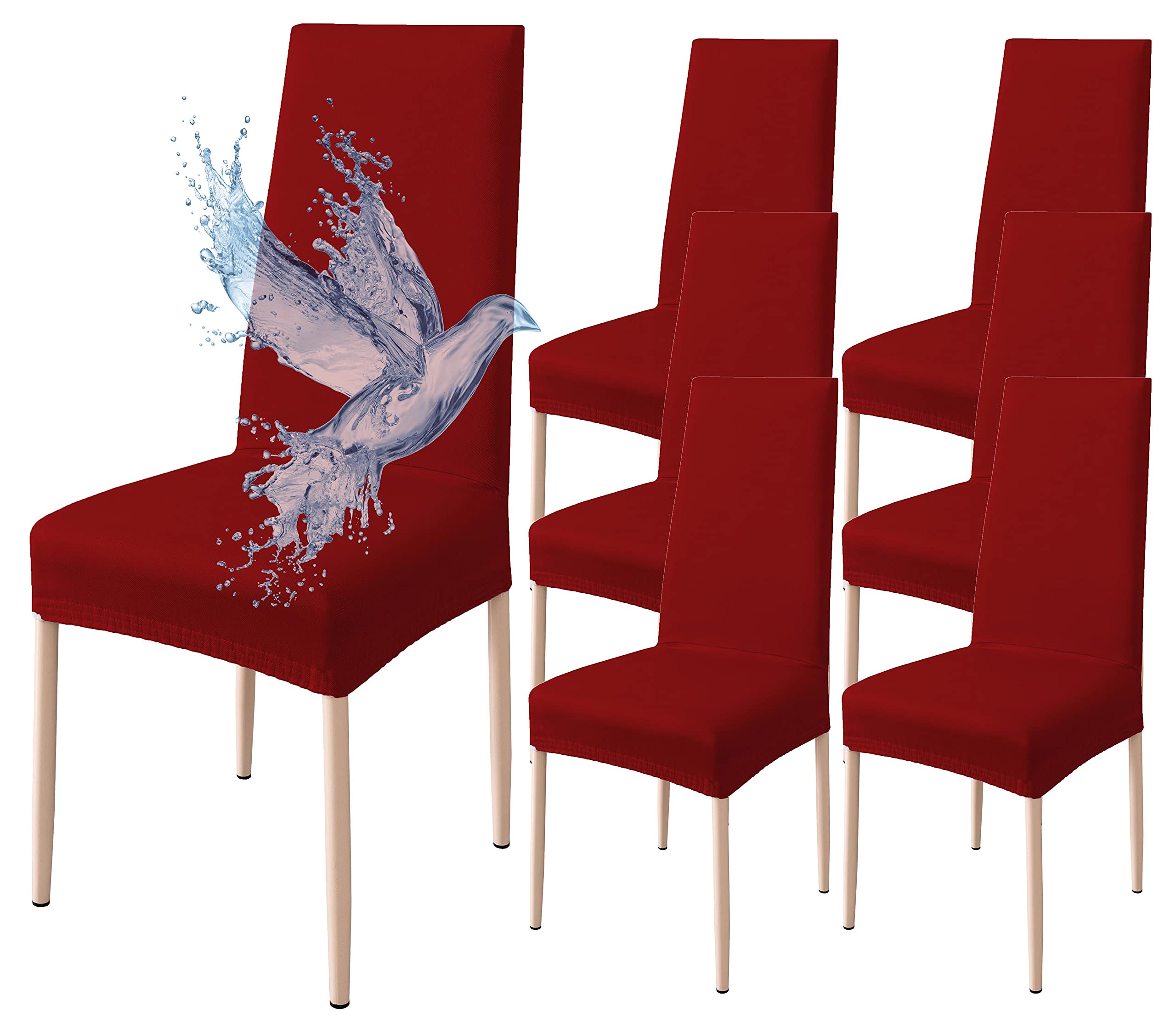 Coprisedie con Schienale 6 Pezzi Elasticizzati, Impermeabili, Misura Universale, Coprisedia Soggiorno Cucina Moderna Lavabile Estraibile - Bordeaux