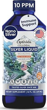 Optivida Health Nano Colloidal Silver Liquid 1 LB Immune Support Supplements with Silver Hydrosol, Liquid for Immune Support, Colloidal Silver for Immune System, 10 PPM.