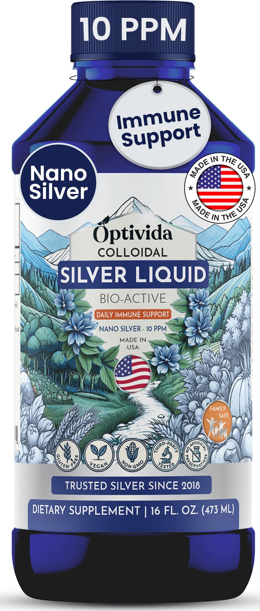 Nano Colloidal Silver Liquid 10 PPM, Liquid Silver Immune Support - 1lb