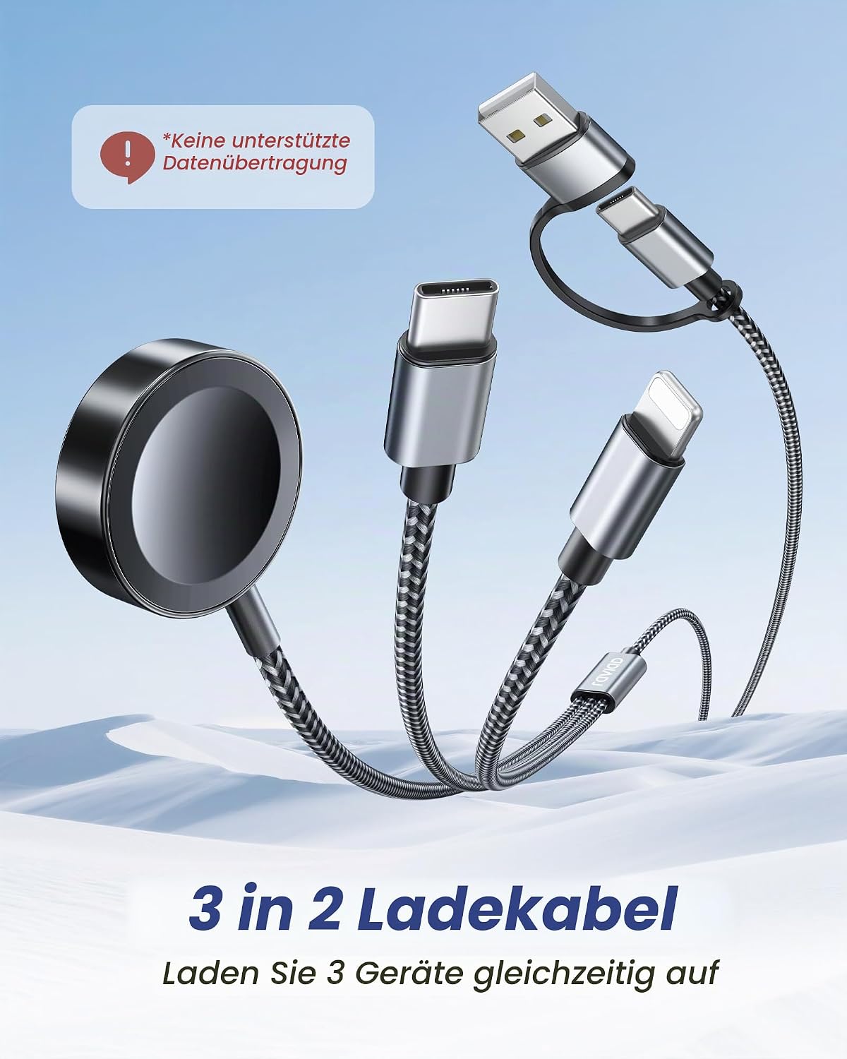 RAVIAD 3 in 2 Ladekabel für Apple Watch und iPhone Ladegerät USB C Kabel - Analyse des détails et conception