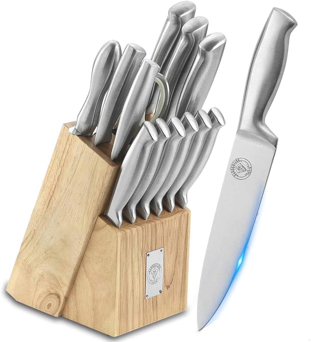 Wanbasion 14 Piece Sharp Knife Set with Block, High Carbon