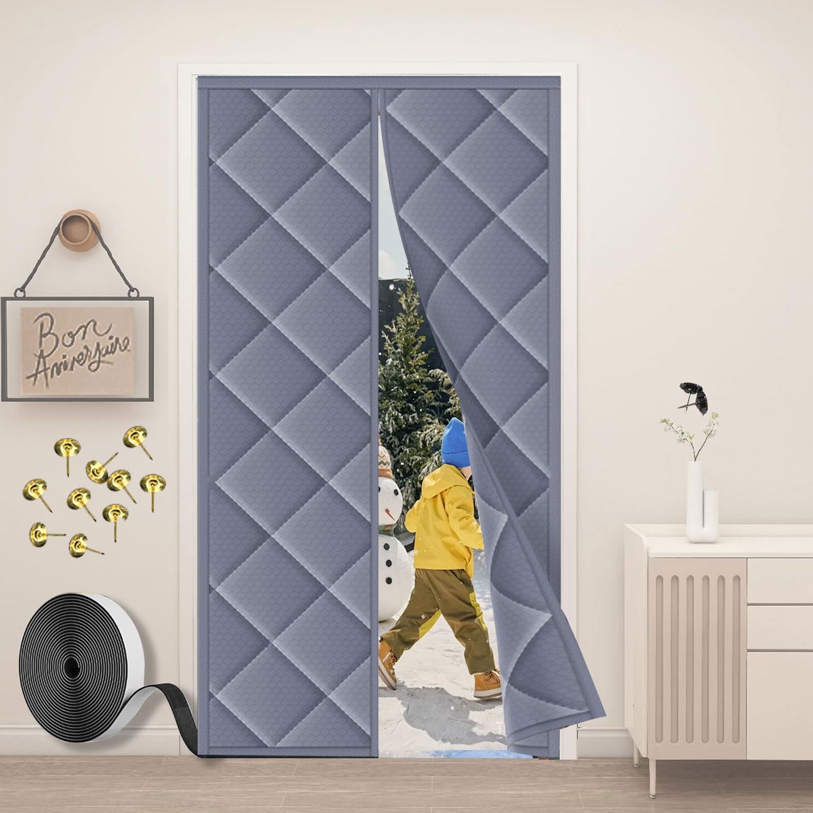 Rideau de protection thermique magnétique gris 95x210 cm
