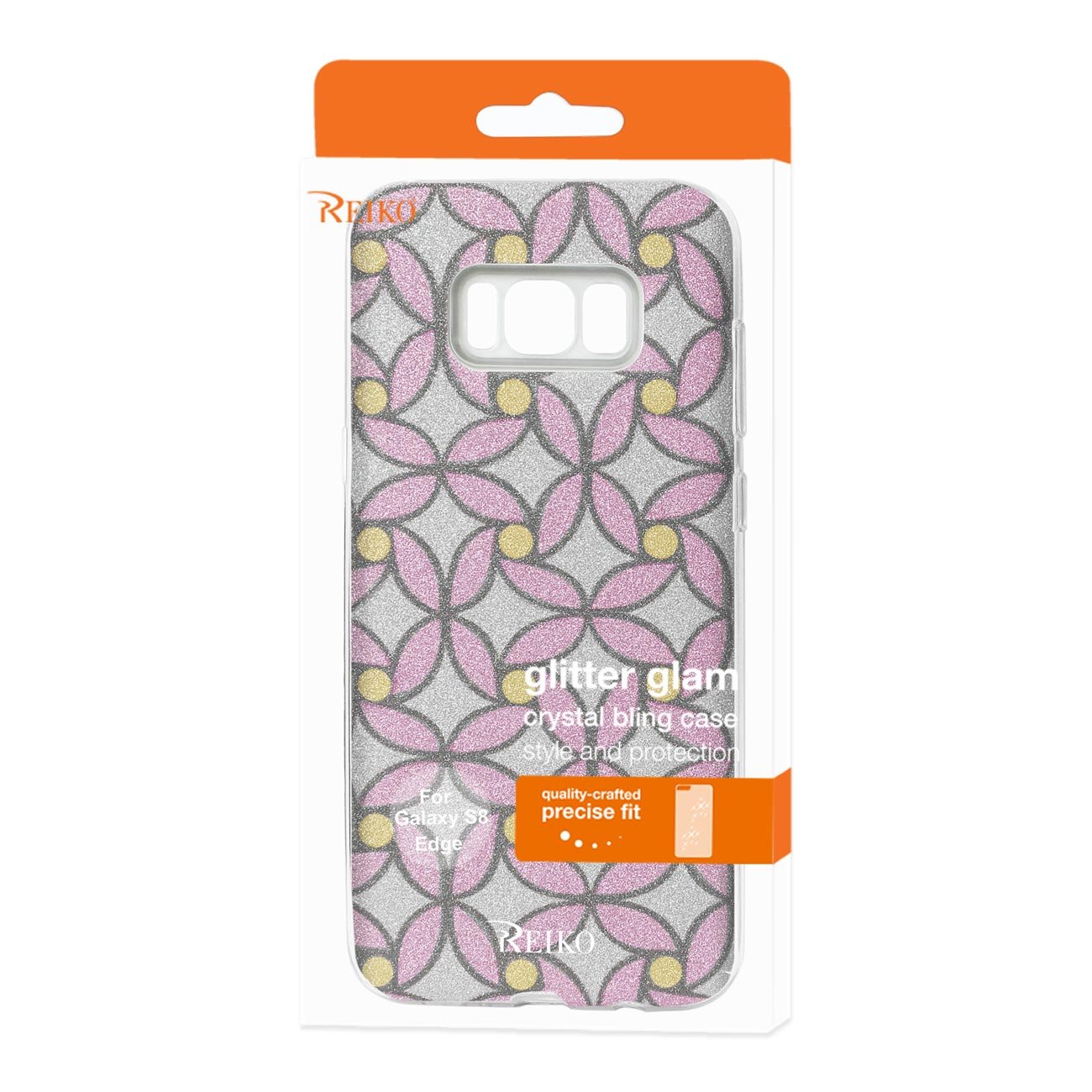 Reiko Wireless Samsung Galaxy S8 Edge/S8 Plus Shine Glitter Shimmer Flower Hybrid Case in Pink - Colored