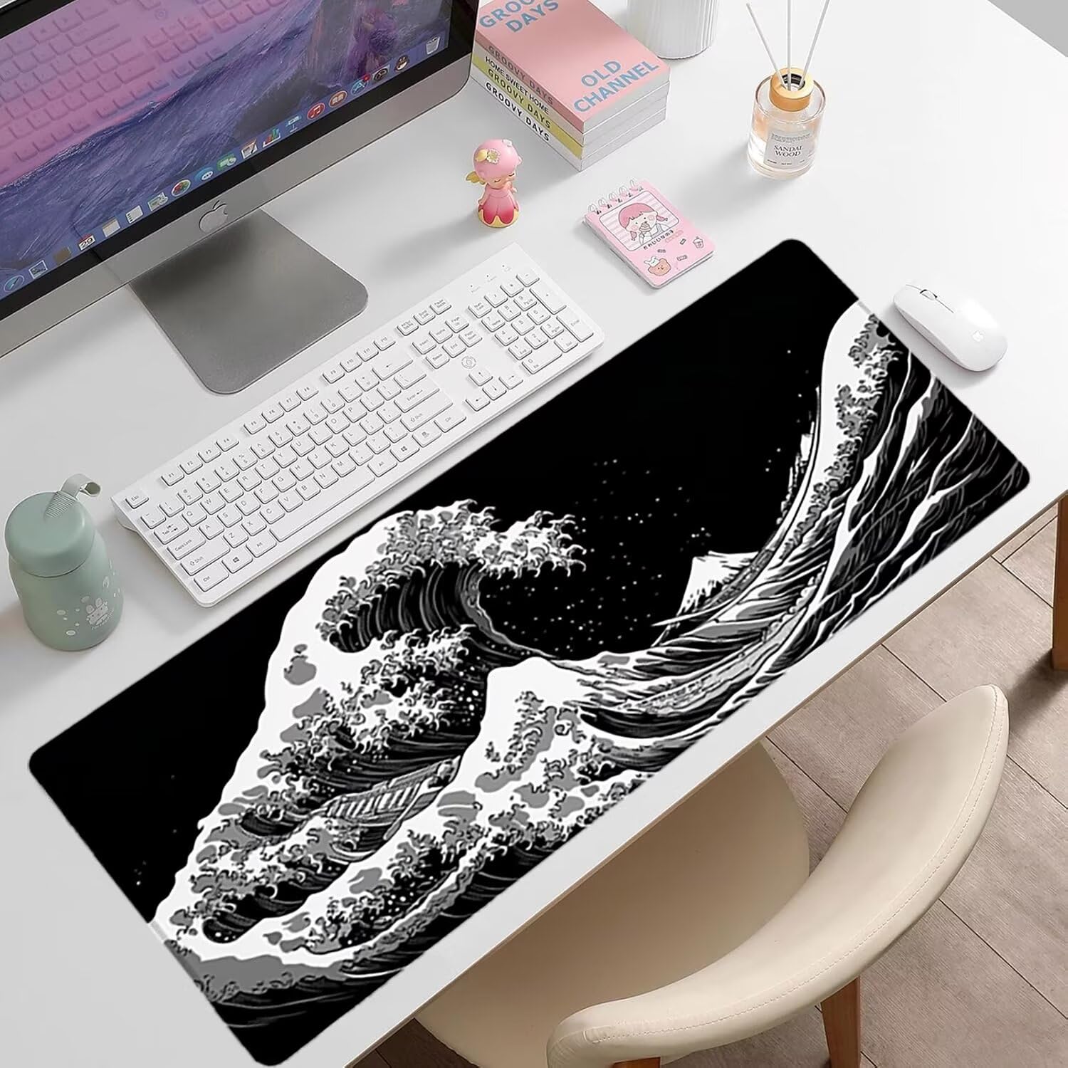 Podkładka pod mysz do gier XXL - 1600x800x3mm - ocean duża antypoślizgowa podkładka pod klawiaturę biurową ze zszytymi krawędziami, czarna duża podkładka pod mysz do gier do biura i domu, poprawia