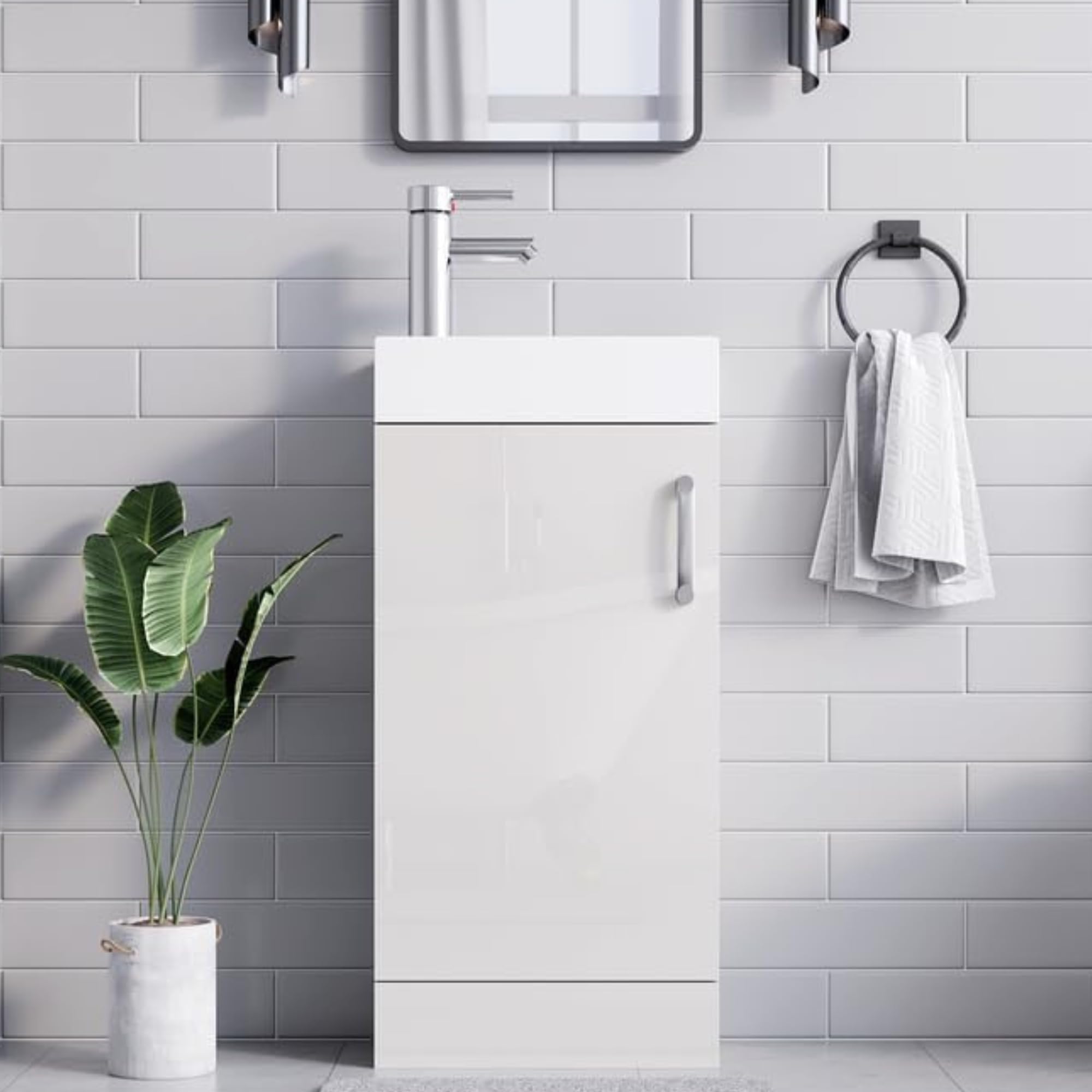 BELOFAY White 400mm Floor Standing Bathroom Vanity Unit With Basin - Lacquered Cloakroom Vanity Unit with 1 Tap Hole and Soft Close Hinges with WASTe (New York White) โ image 1