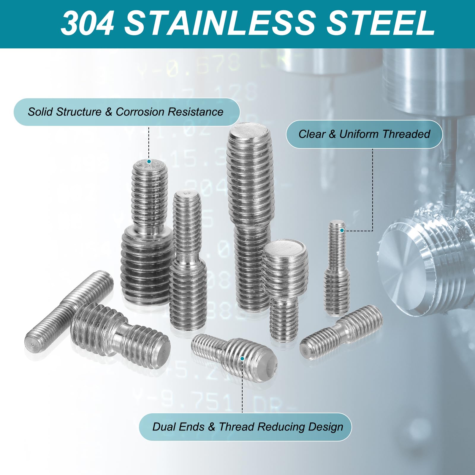 PATIKIL M4x10 to M6x10 Double End Threaded Stud Screw Bolt - Image 4