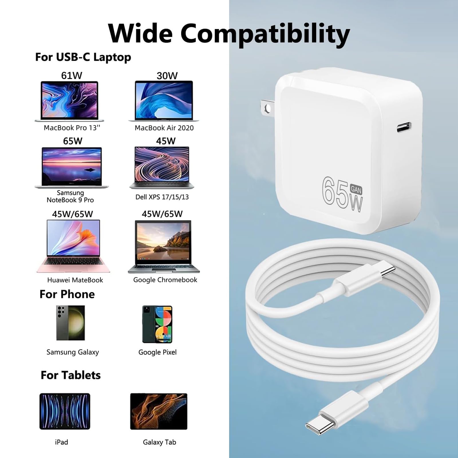 Amazon.com: 65W MacBook Pro/Air USB-C 充電器- 適用於MacBook