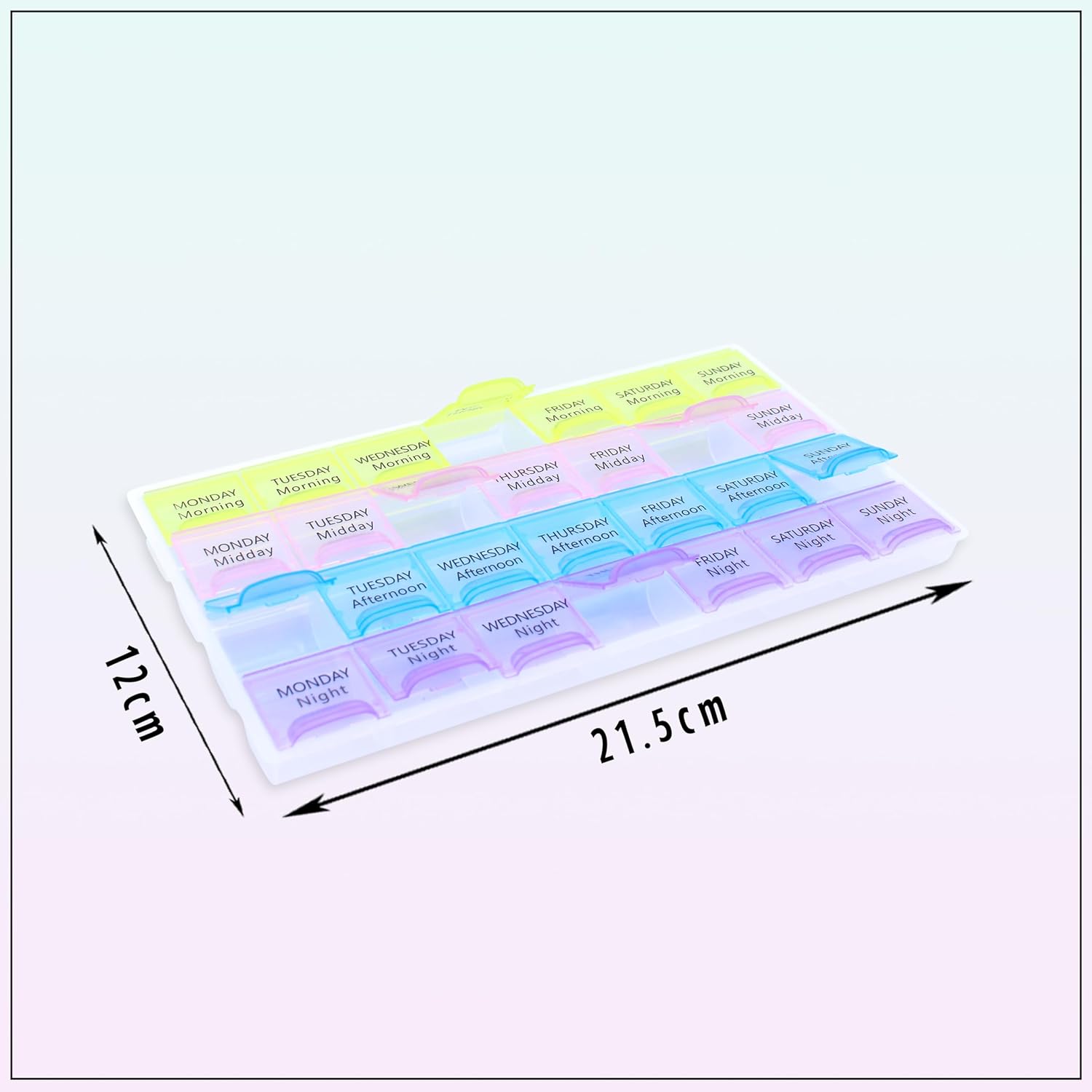 GLUN® Weekly Medicine Pill Reminder Tray, 4 Times a Day for Medications, Vitamins, Supplements and Other Pills GLUN® Weekly Medicine Pill Reminder Tray, 4 Times a Day for Medications, Vitamins, Supplements and Other Pills