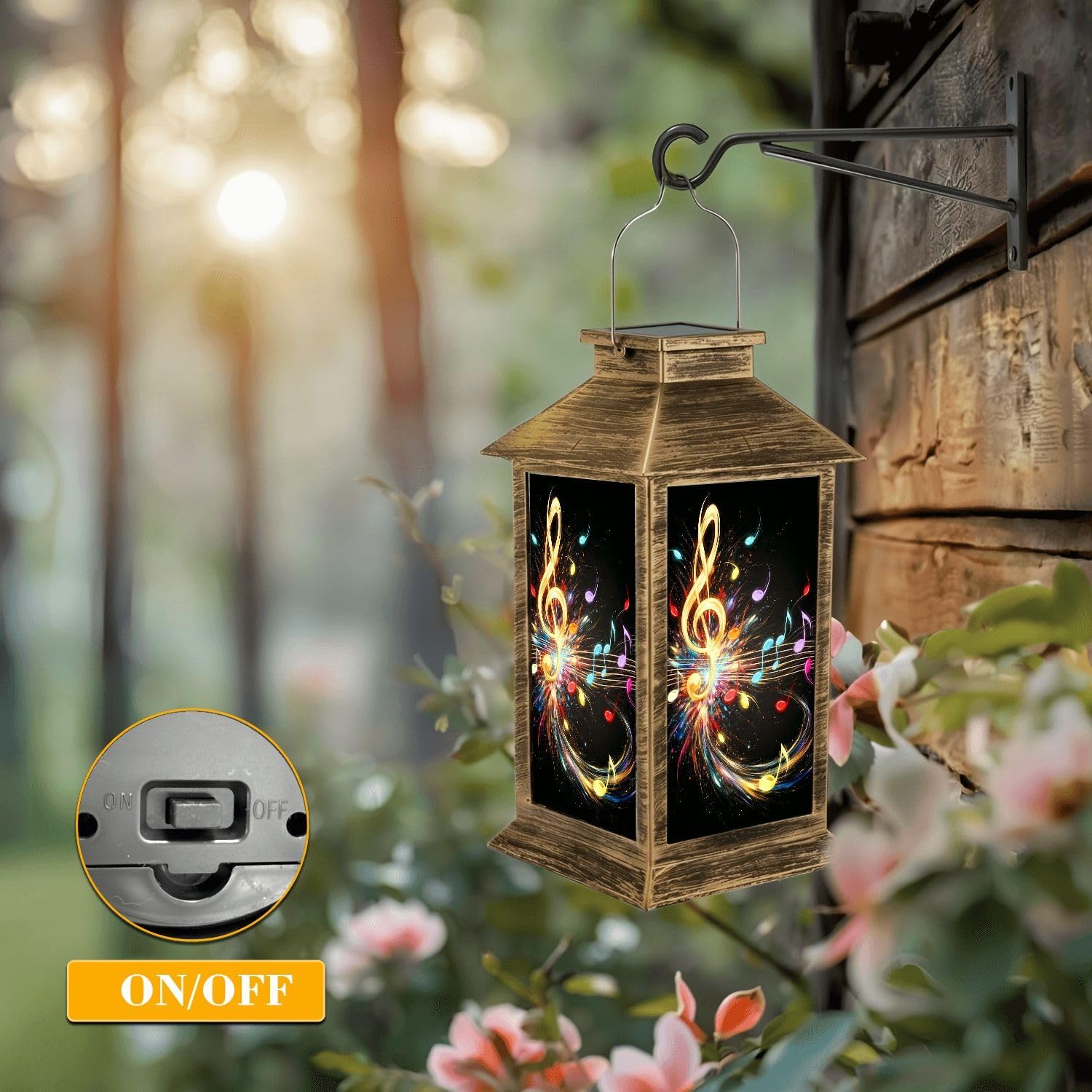 Solar Lantern Outdoor Waterproof Music Modern Musical Note Beautiful Notes Treble Clef Color Splash Garden Decor LED Solar Lights Hanging/Tabletop Lamp Gifts for Women Mom for Outside Yard Patio