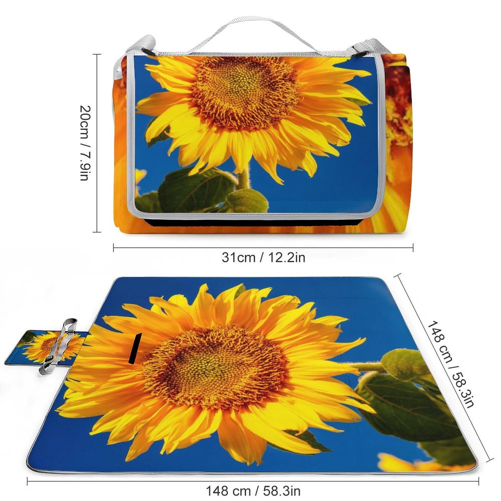 3D Stampa SunFiore Coperta Picnic Impermeabile Stuoia Spiaggia Pieghevole Coperta Da Picnic Per Spiaggia Campeggio Pic-nic Attività All'aperto 148x148cm