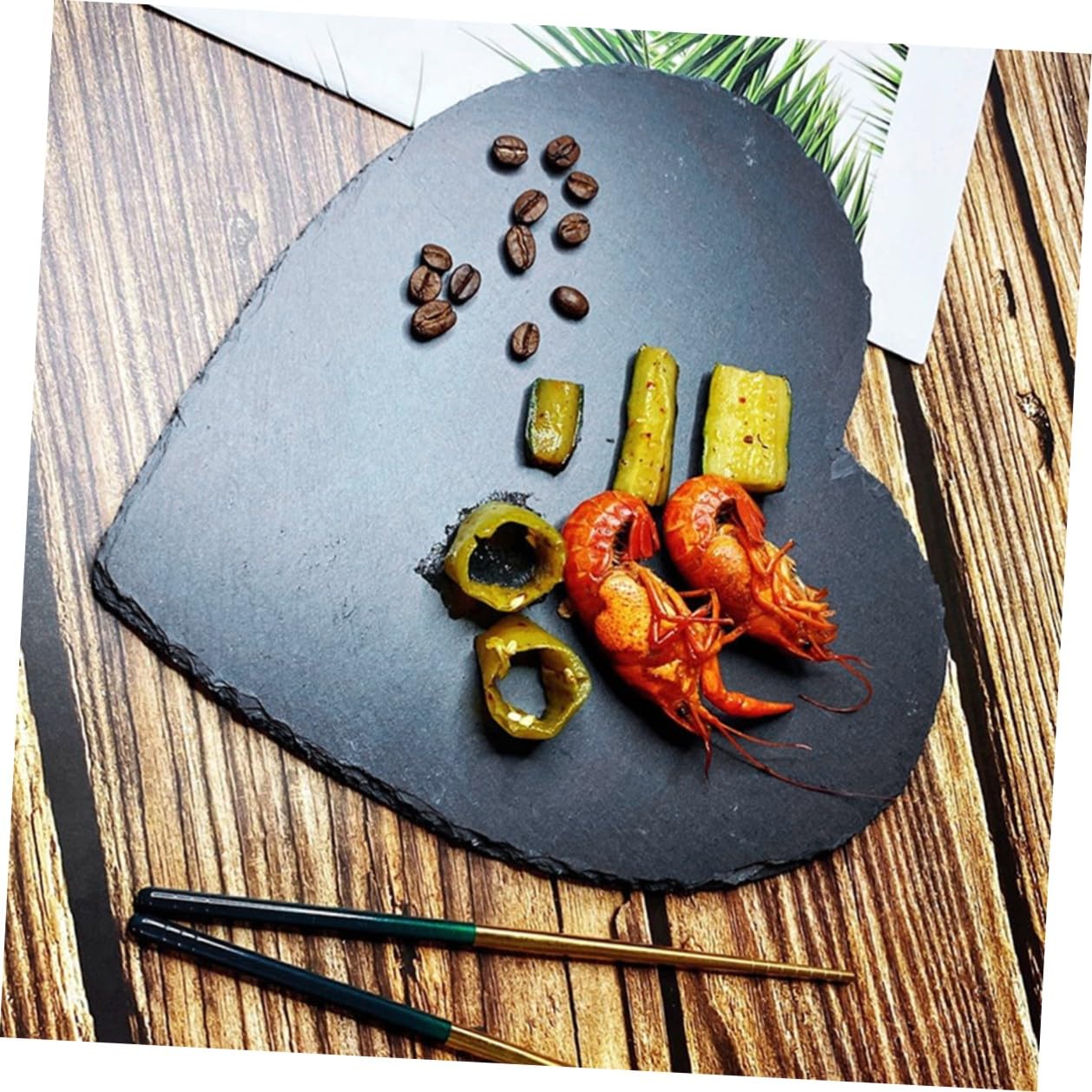 SHINEOFI Bandeja de Piedra en Forma de Corazón 25x25 Cm Plato de Carne Placa de Pizarra Resistente para Servir Quesos y Charcutería Estilo Rústico para Restaurante y Hogar