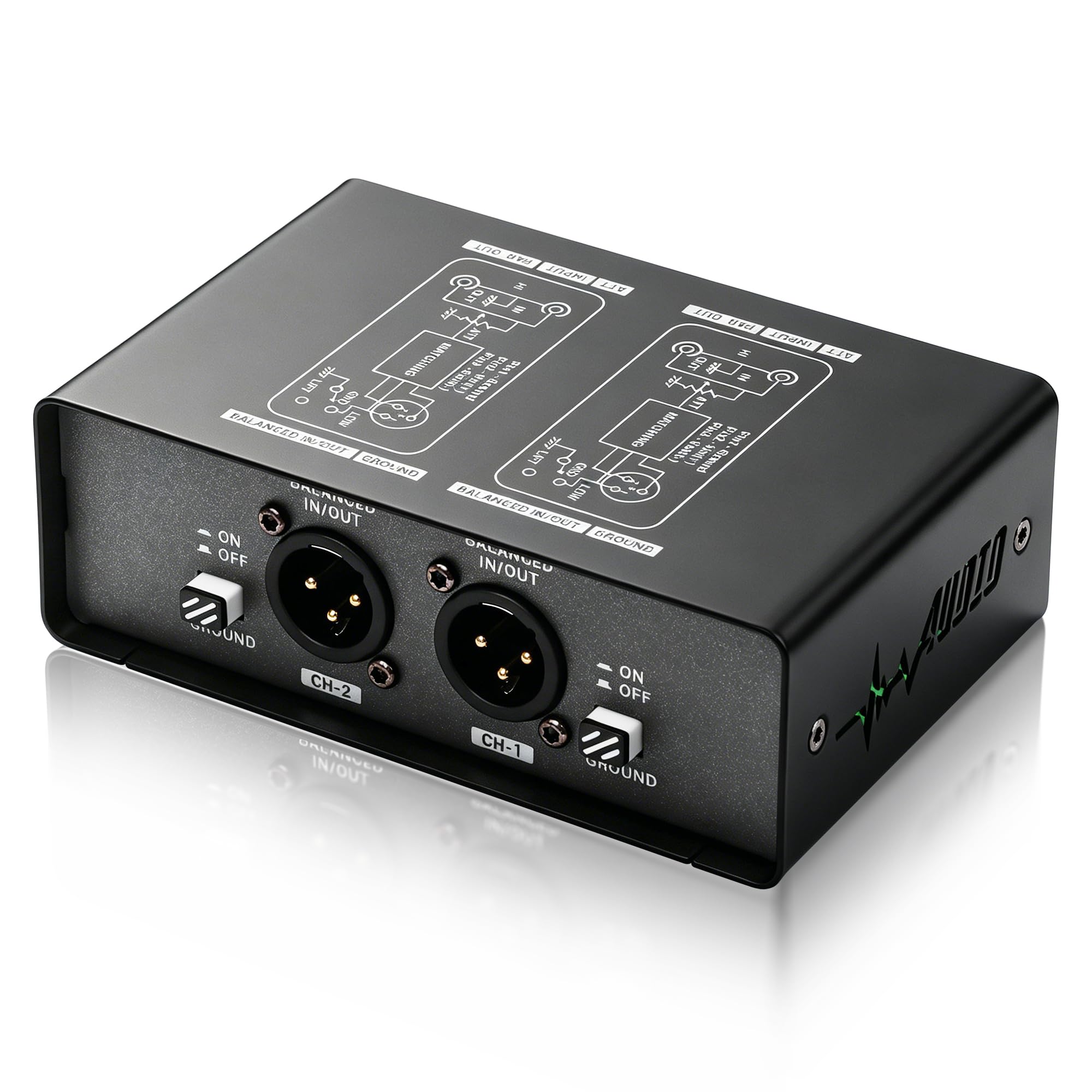 SinLoon Isolatore di rumore audio XLR-BOX a doppio canale, Loop di massa, I/O bilanciato XLR da 1/4", 0/-20/-40 dB, Regolazione del guadagno in 3 fasi per Studio, Live Stage, Home HiFi