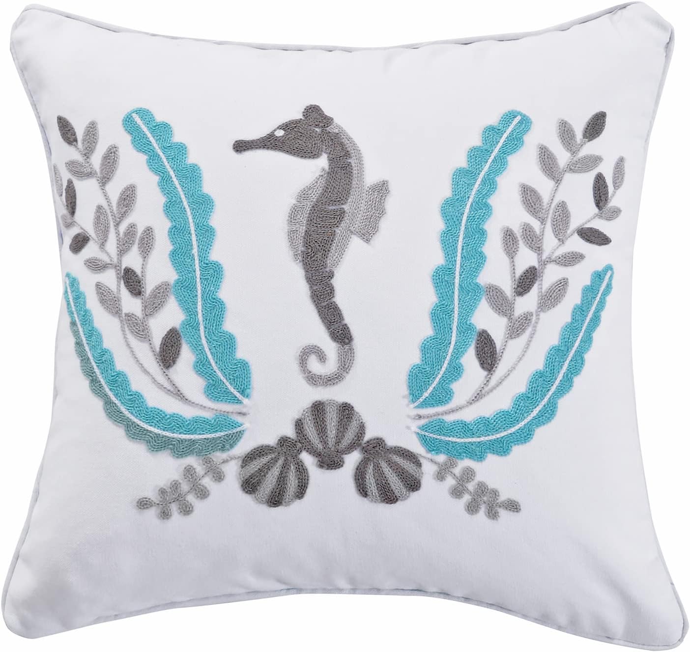 Levtex Home Freeport Decorative Pillow (18x18in.) - Seahorse - Grey, Light Grey, and Teal