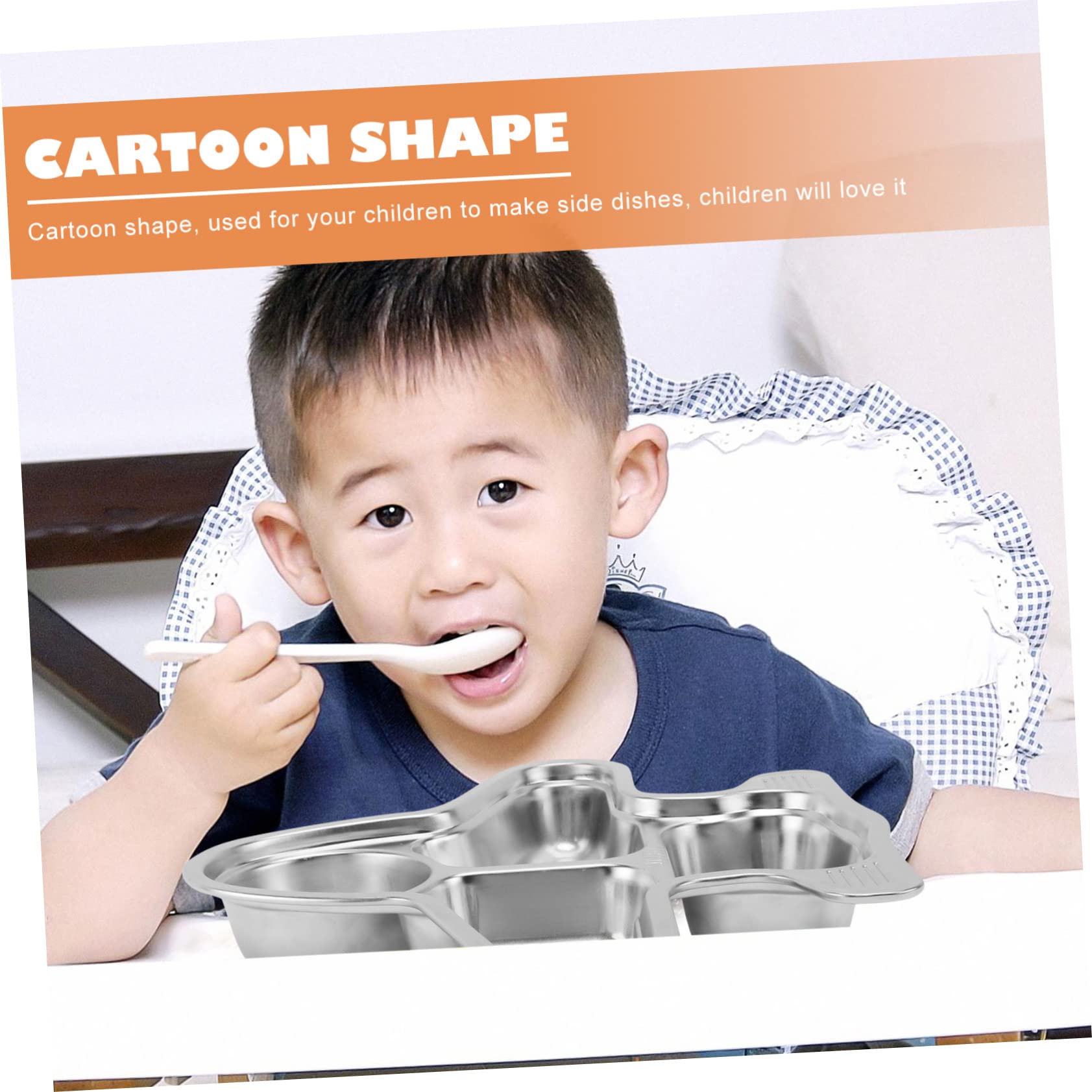 Alipis Cartoon Meal Plate Stainless Steel 304 4 Section Divided Plate Unbreakable for Toddlers
