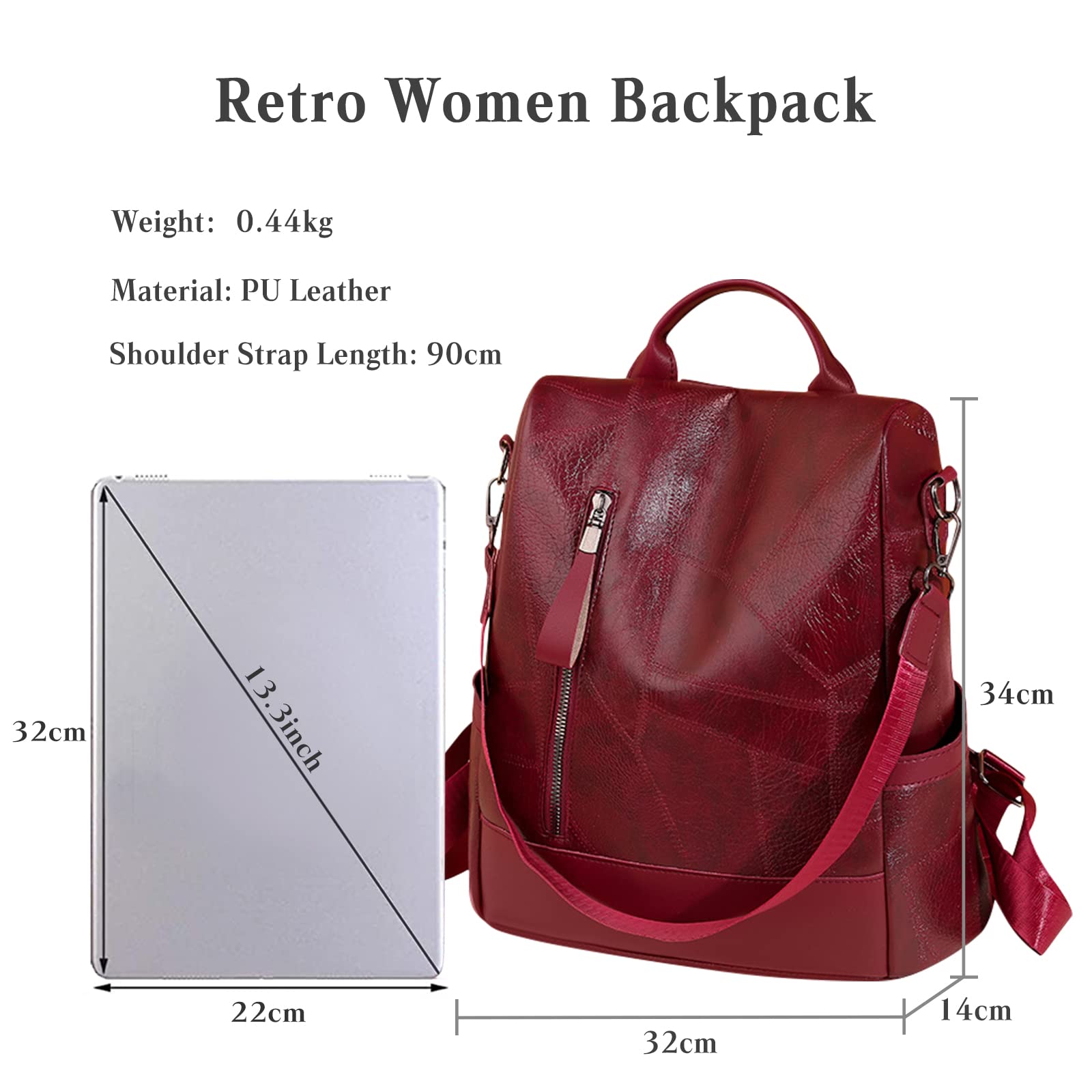 Antivol Sac à Dos Femme Sacs à Bandoulière Fille Sac D'école Étanche PU Cuir Backpack pour L'école Travail Loisirs Marron