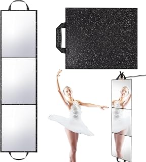 Foldable Full Length Mirror Portable Hanging Wall Mirror for Dance Home Bedroom Wardrobe Makeup Checks Camping and Travel Outdoor Use (47" Lx12.5 W, Black)