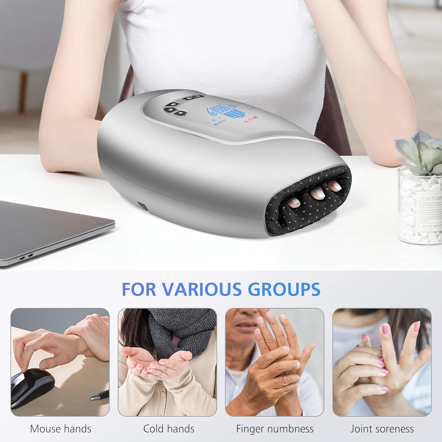 Comfier Cordless Hand Massager with Heat & Compression,3 Modes/3 Levels Pressure Point Hand Massager for Arthritis and Carpal Tunnel,Finger Numbness,Electric Finger Wrist Massager,Gifts for Women Man : Health & Household