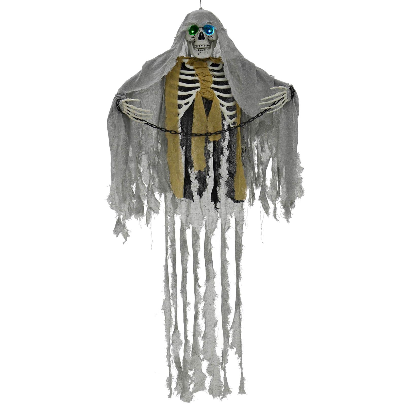 Light Up Skeleton Ghost In Chains 5ft Hanging Decoration Colour Change Eyes Party Prop