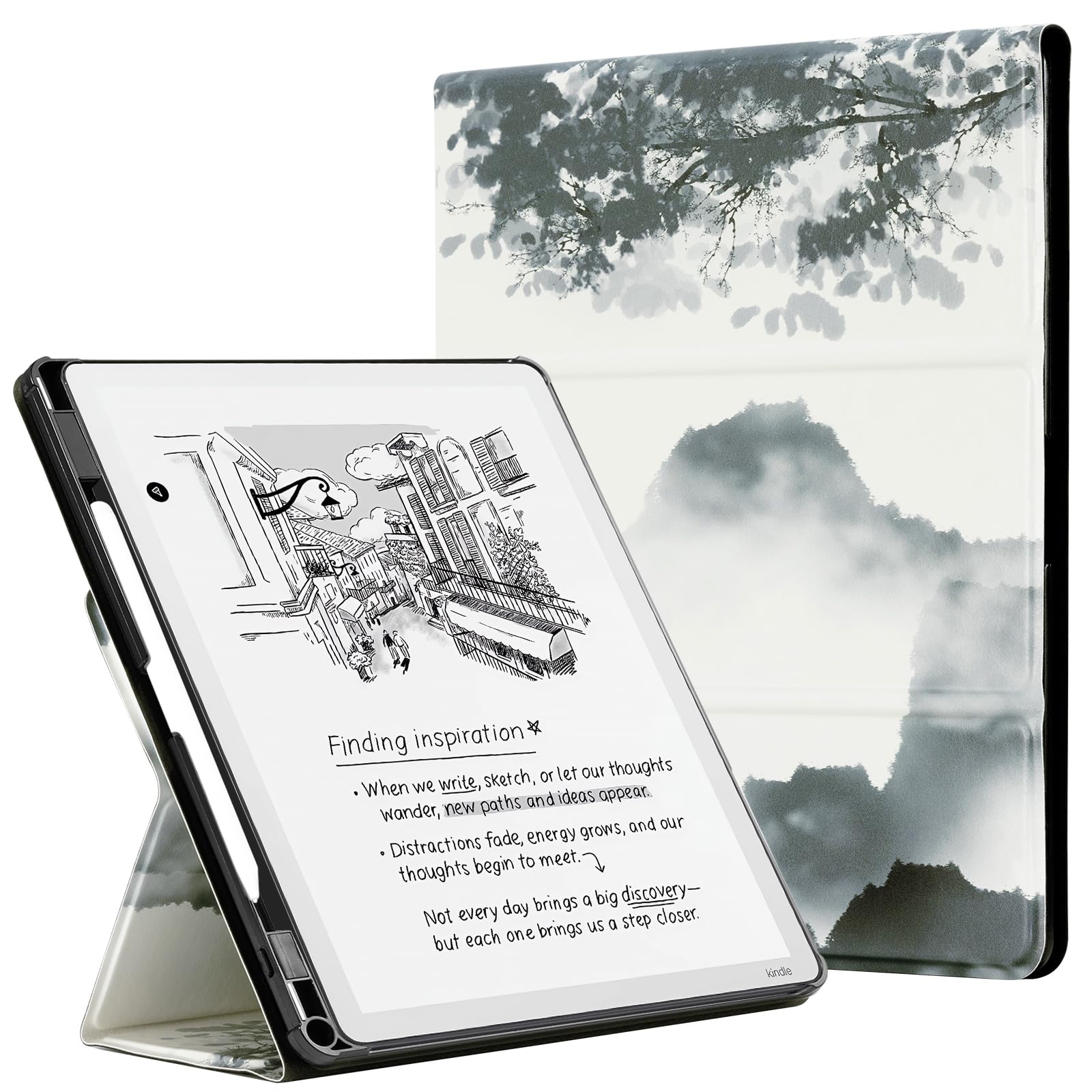 CoBak Case for 11" Kindle Scribe 3rd Generation 2025, Kindle Scribe Colorsoft with Two Viewing Angles - All New PU Leather Cover with Auto Sleep Wake, Pen Holder. Ink Painting