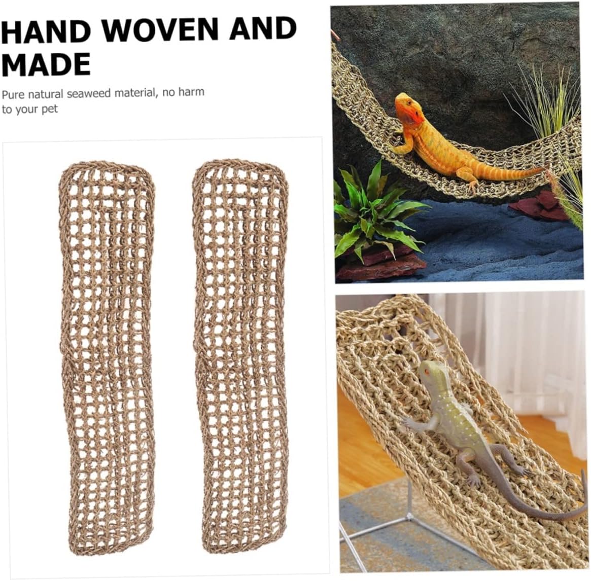Happyyami 2pcs Reptile Climbing Hammocks Pet Seagrass Straw Mat Terrarium Lounger for Lizards Snakes