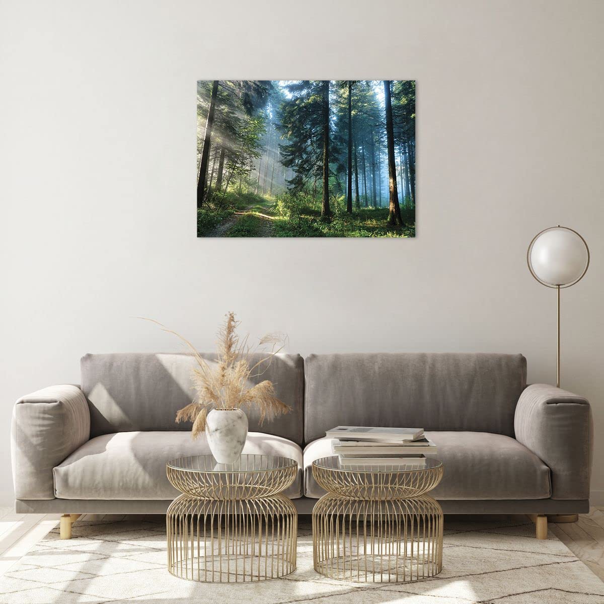 Tableau Sur Toile Décoration Salon Forêt Aube Soleil - Impression Moderne 120x80 Cm, Cadre Inclus