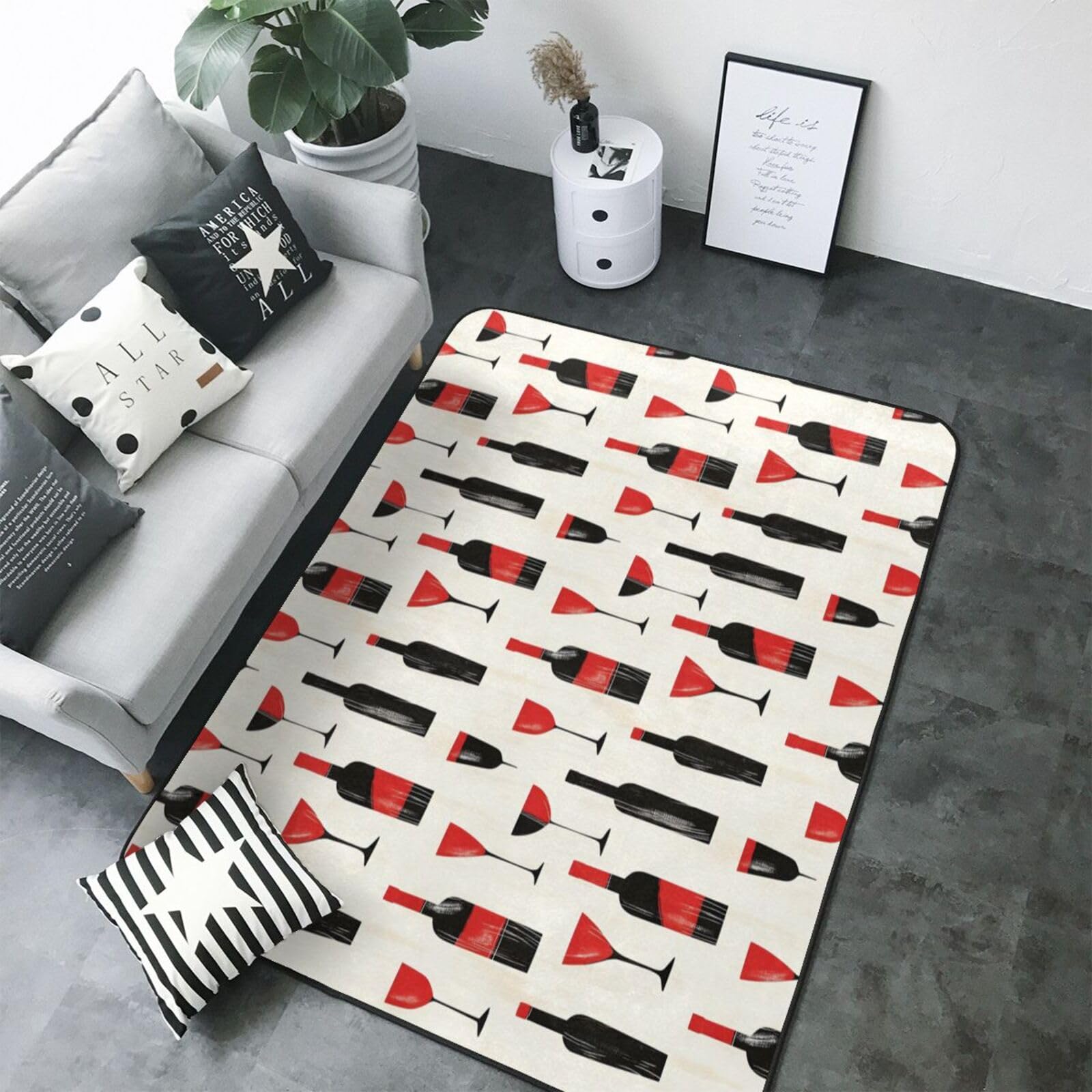 Grand tapis de salon rouge et noir doux, l'élégance moderne pour votre bureau