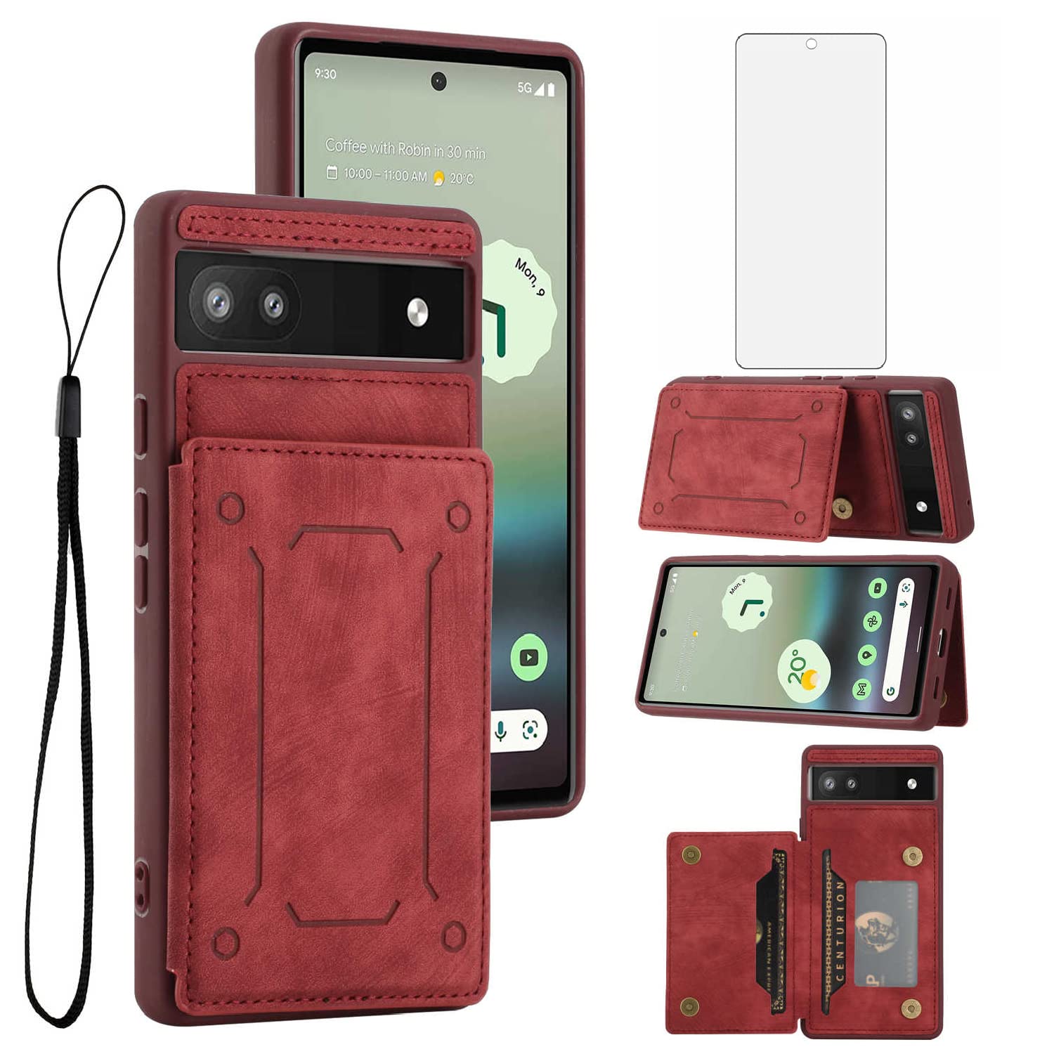Asuwish Custodia A Portafoglio Per Google Pixel 6A Con Protezione In Vetro Temperato - Cover Con 4 Slot Carte E Supporto Anello Magnetico (Anello Auto Non Incluso) - 2