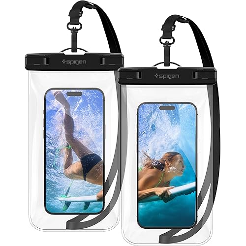 Spigen AquaShield Universal PVC Protective Cases with IPX8 A601 Compatible with iPhone, Galaxy, Xiaomi, Google (Pack of 2) - Crystal Clear