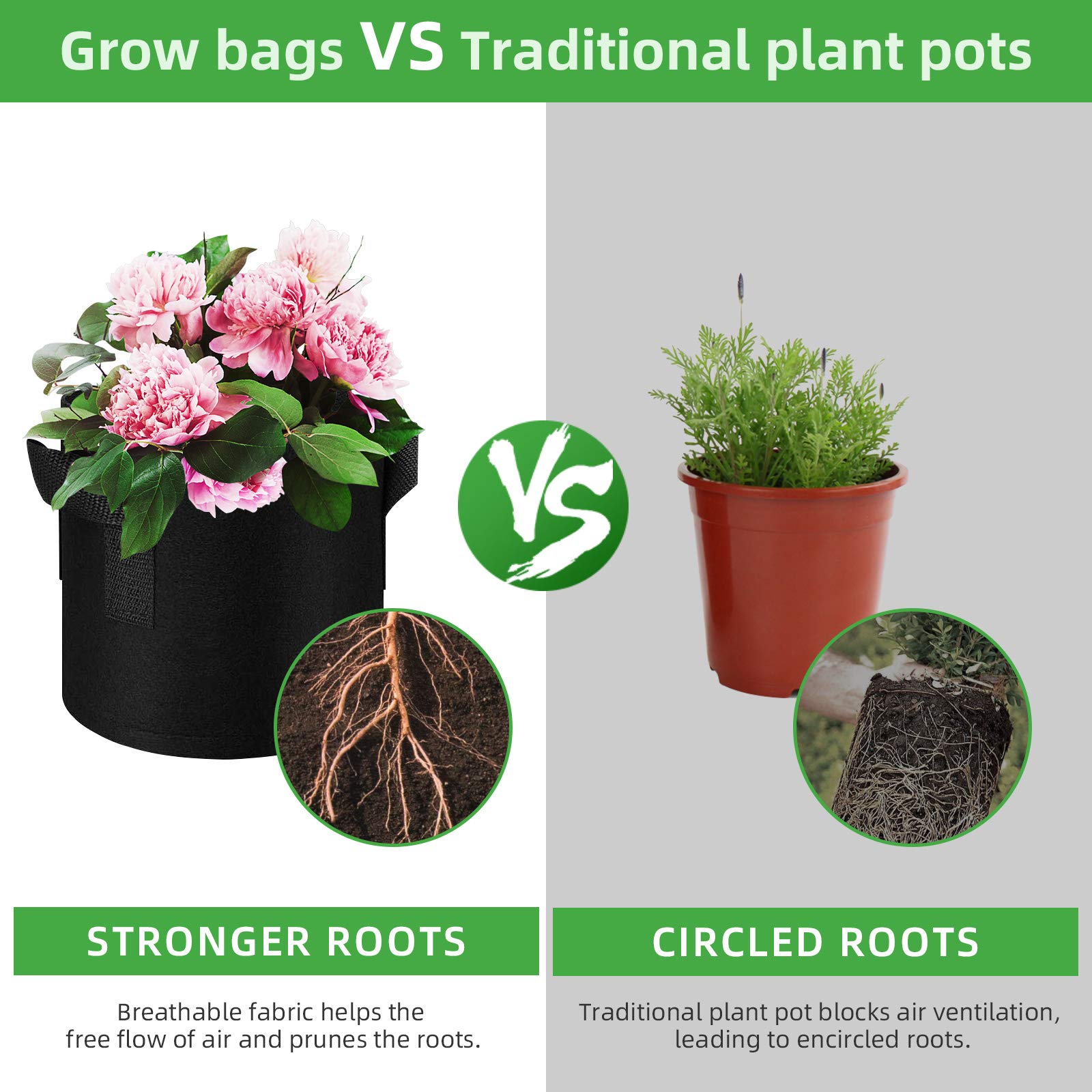 Paquete de 12 bolsas de cultivo de plantas de 15 galones, contenedores de bolsas de vegetales, macetas de tela no tejida gruesa con asas, plantas, frutas al aire libre (negro)