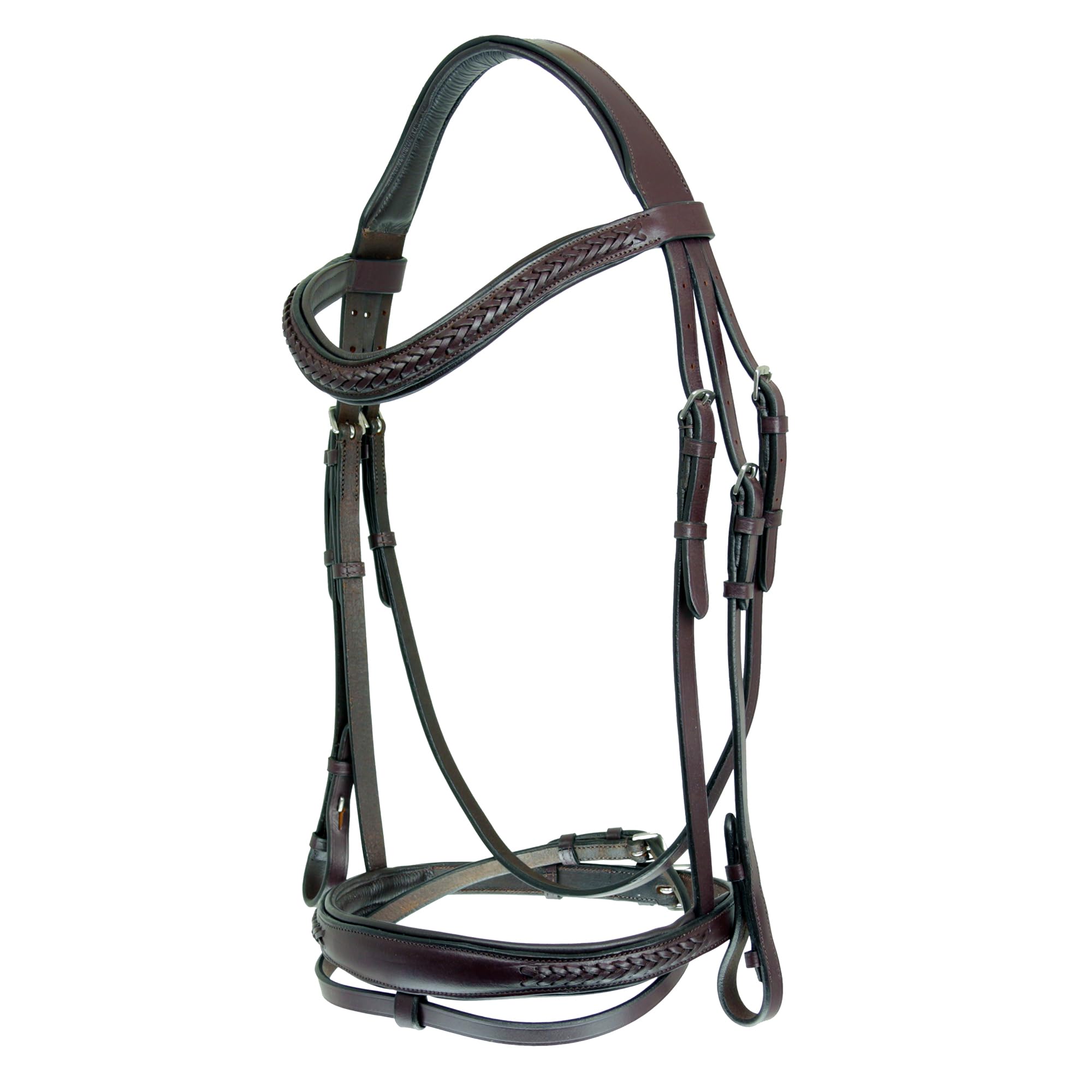 Grewal Equestrian Wicker Braided Leather Monocrown Bridle, English Horse Tack (Havana, Full)