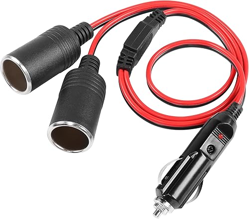 Cable divisor en Y para encendedor de cigarrillos para automóvil, YACSEJAO 14 AWG 2 pies, 12 V24 V, 1 a 2, cable de extensión de 2 vías