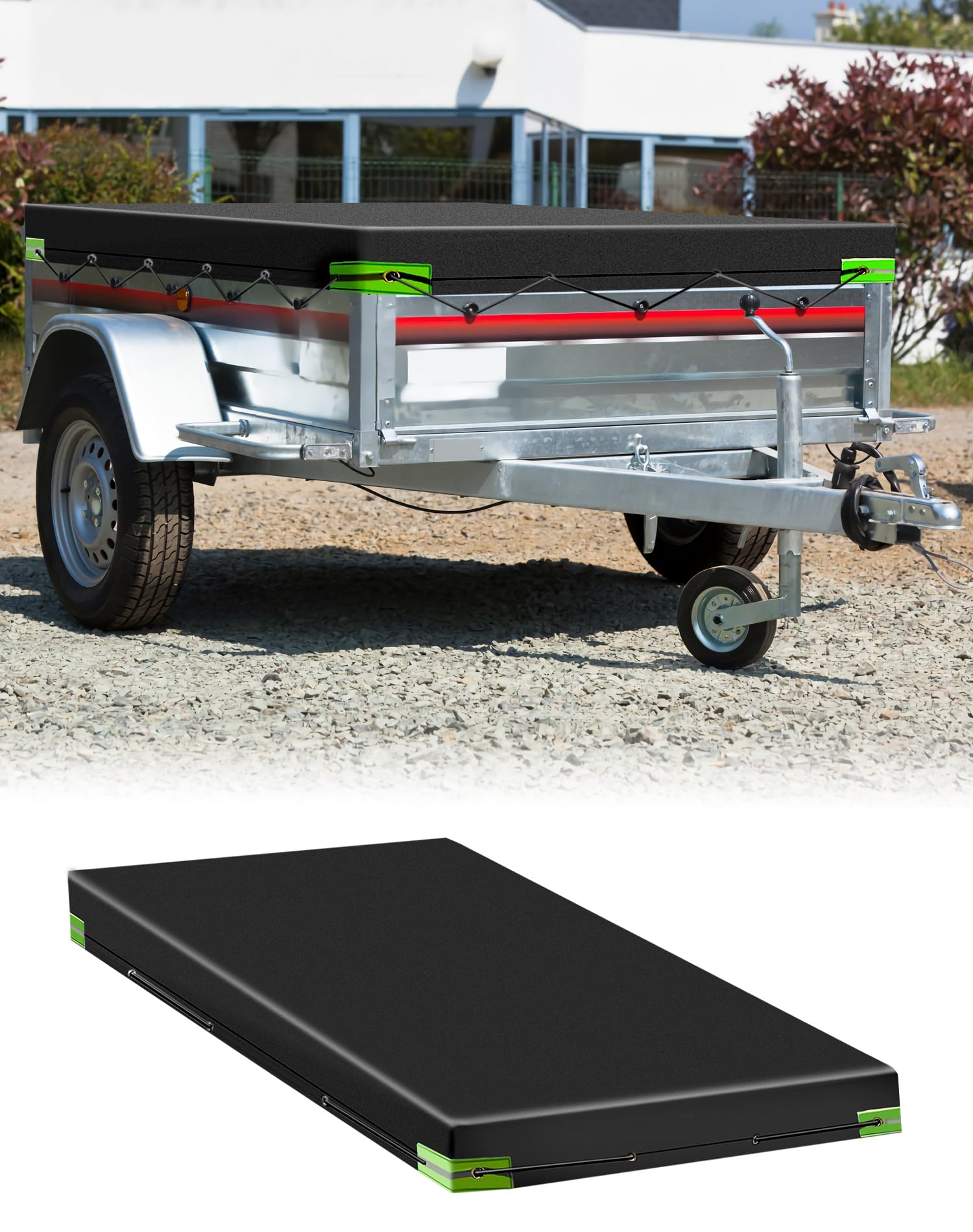 QWORK® Bâche Remorque avec Corde Bâche - 258x135x8CM - Matériau PVC 420D Renforcé - pour Remorques de Voitures de 500KG - 750KG, Noir