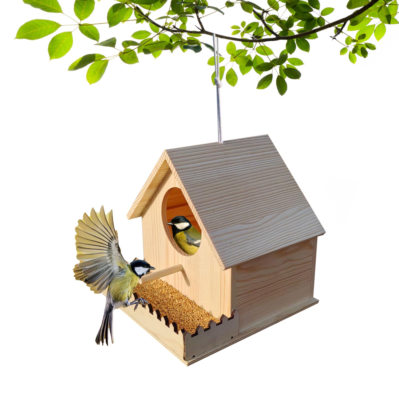 Maison pour oiseaux en bois isolé avec mangeoire intégrée pour perroquet
