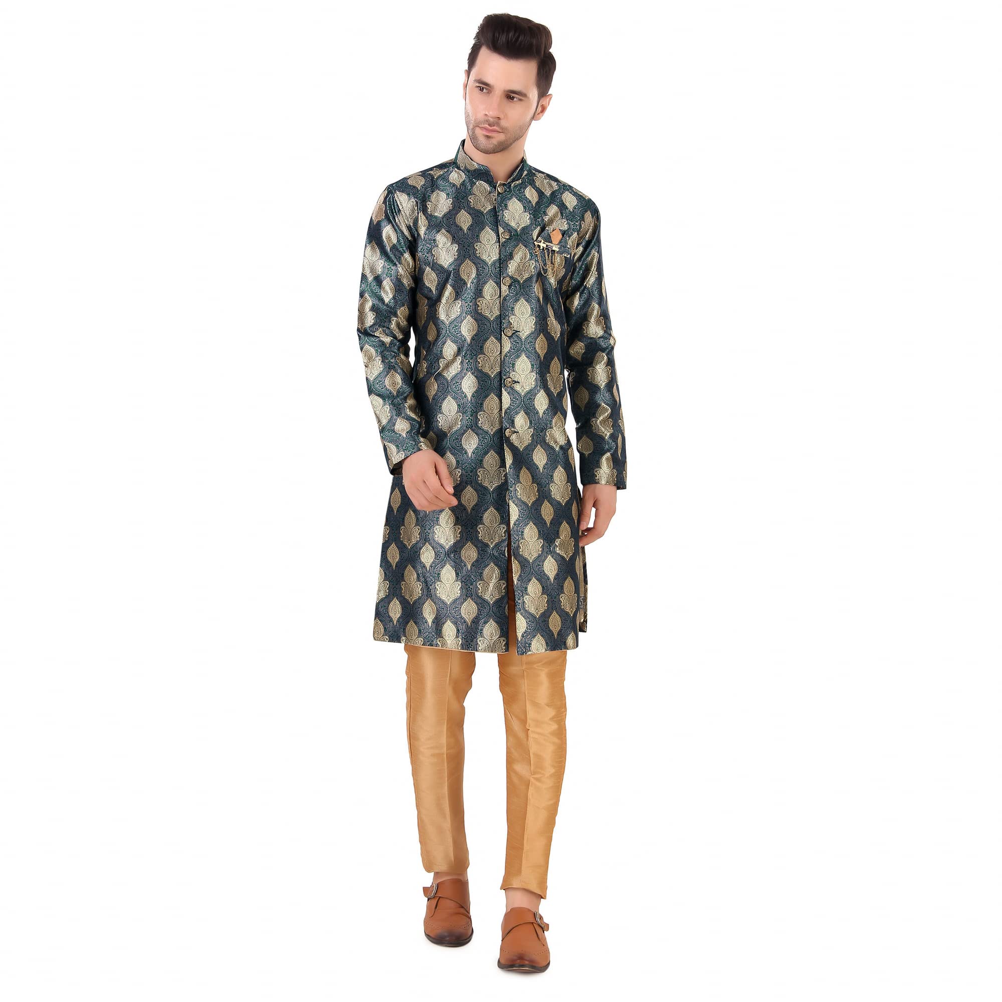 la rainbow Indo Western Sherwani Set with Pant and Brooch for Men-picture-12