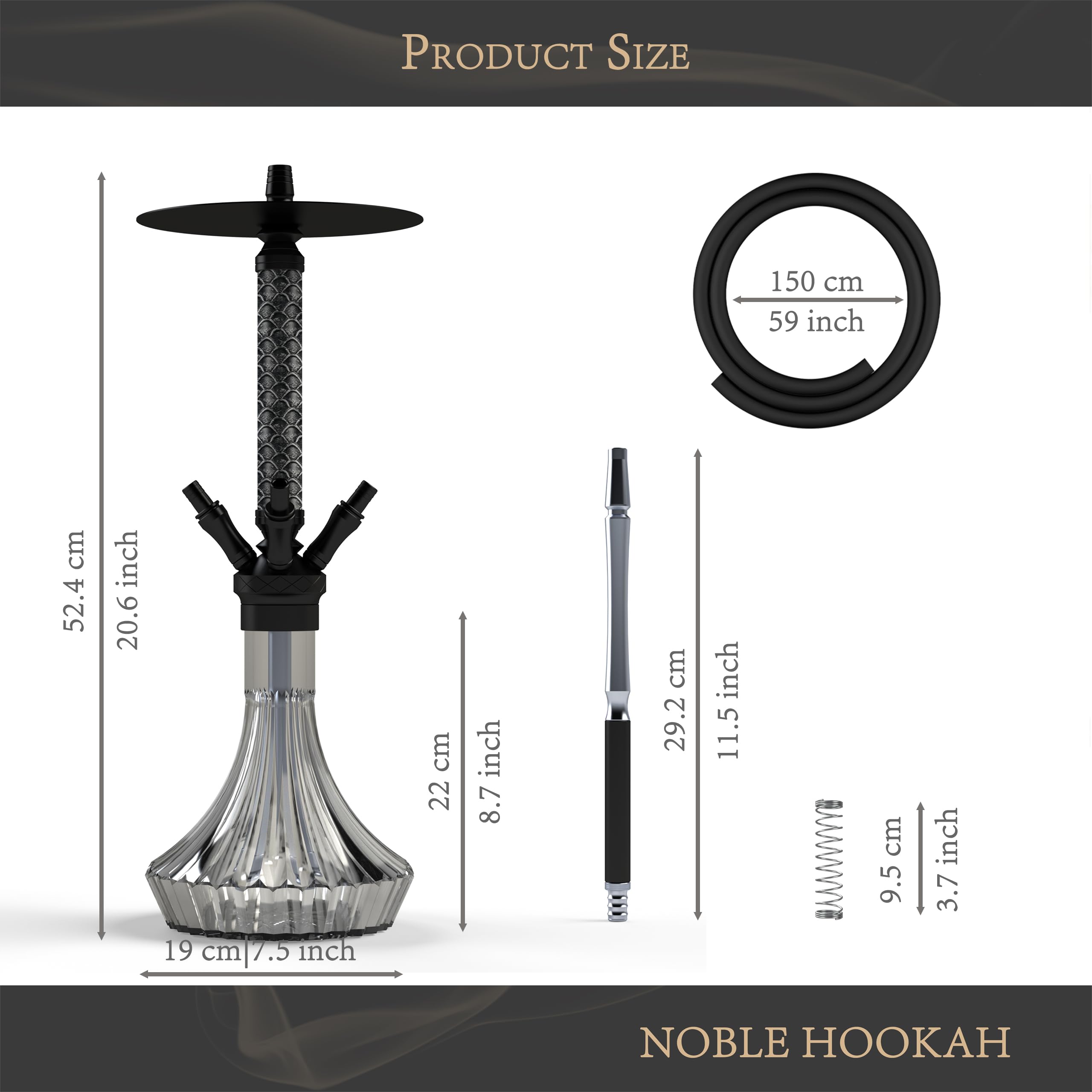 NOBLE HOOKAH Shisha Set 4 Anschlüsse Mit Lederbesatz Shisha Kopf XL Shisha 4 Schlauch aus Aluminiumrohr,Ausgestattet mit 4 Silikonschläuchen und Griff
